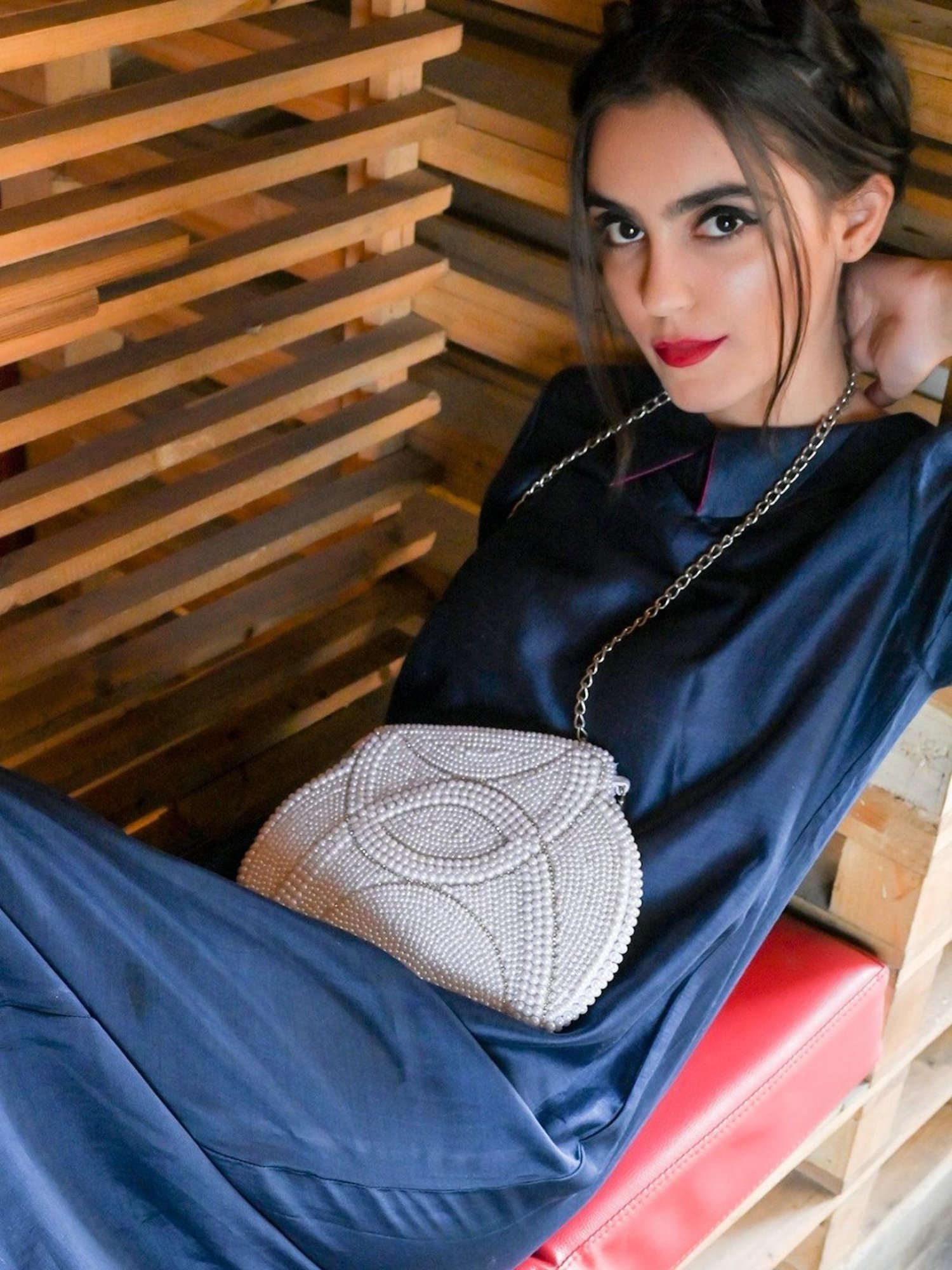 Odette White Embellished Sling Handbag