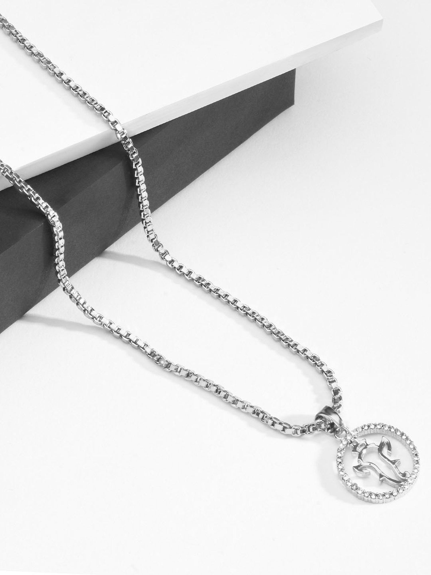 The Bro Code Silver-Plated Stone Studded Ganesh Pendant Necklace for Men