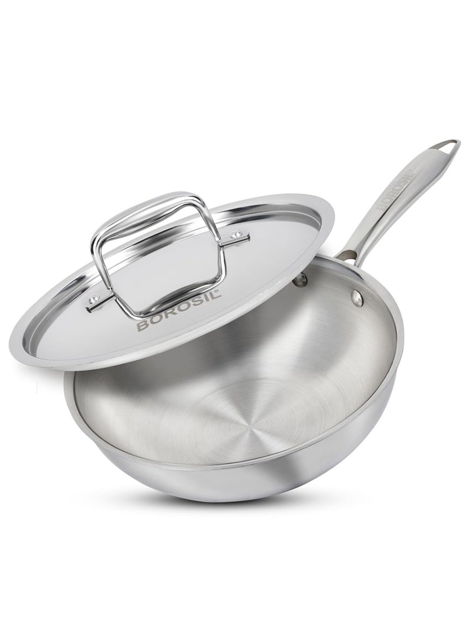 ?Borosil Silver ?Stainless Steel  Wok with Lid