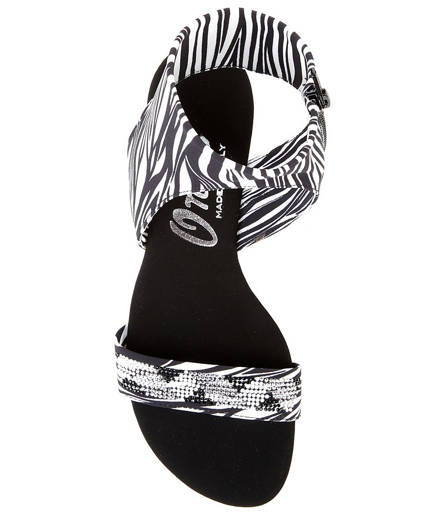Onex Saphire Zebra Print Ankle Strap Rhinestone Dress Sandals
