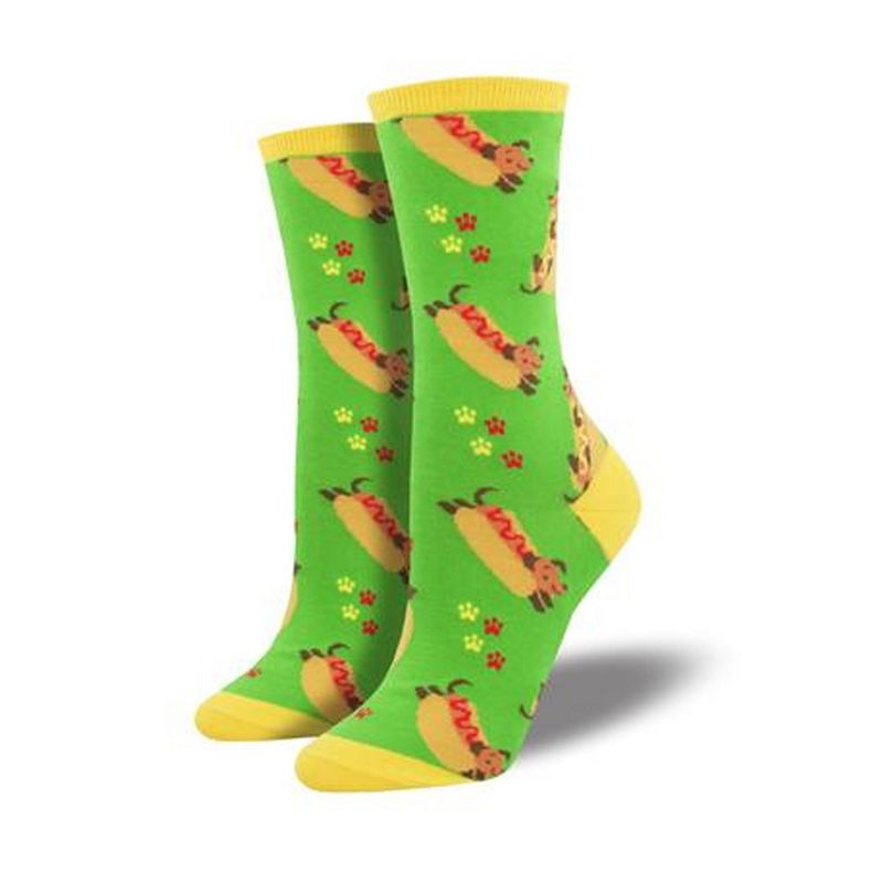 Novelty Socks 9.0" Wiener Dog Green Dachshund Cotton Crew Socksmith  -  Socks