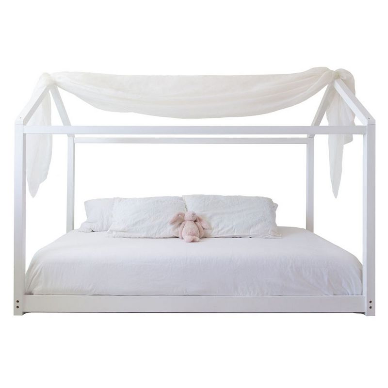 Mindful Living Durable Beautiful High Quality Wooden Twin Sized House Bed Frame and Easy to Assemble Canopy for Children and Teens, White