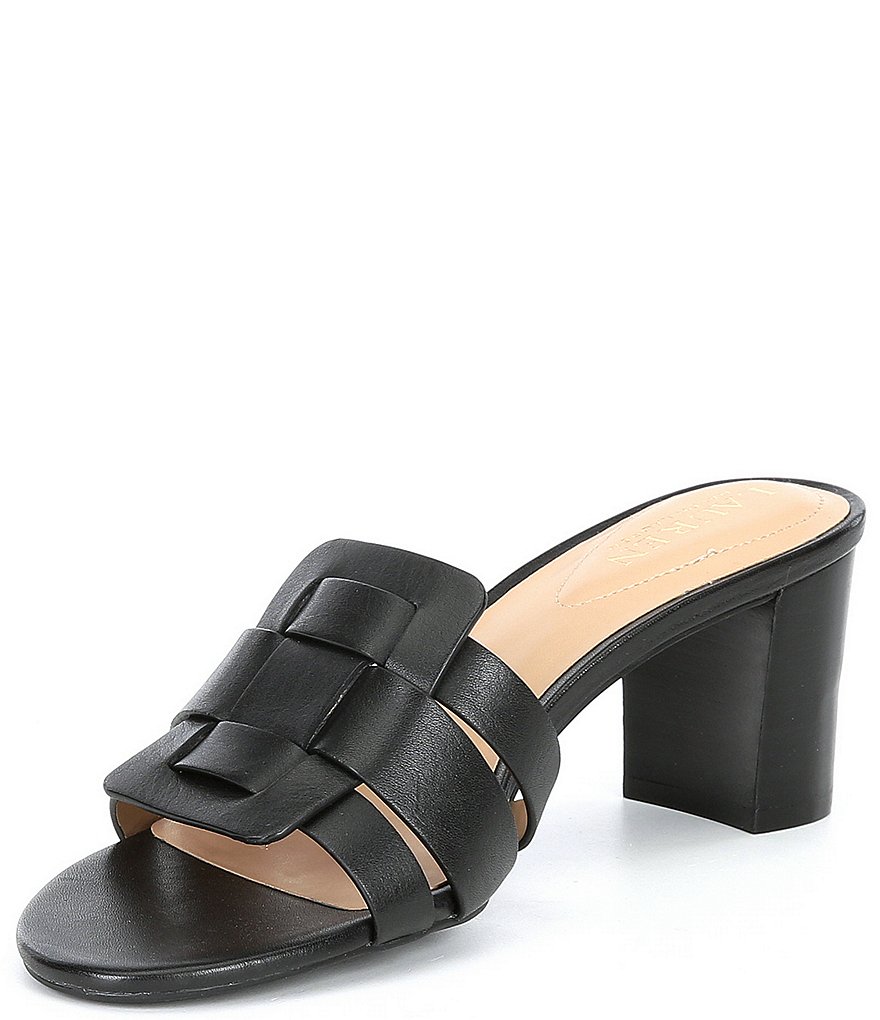 Lauren Ralph Lauren Whitnee Woven Leather Block Heel Mules