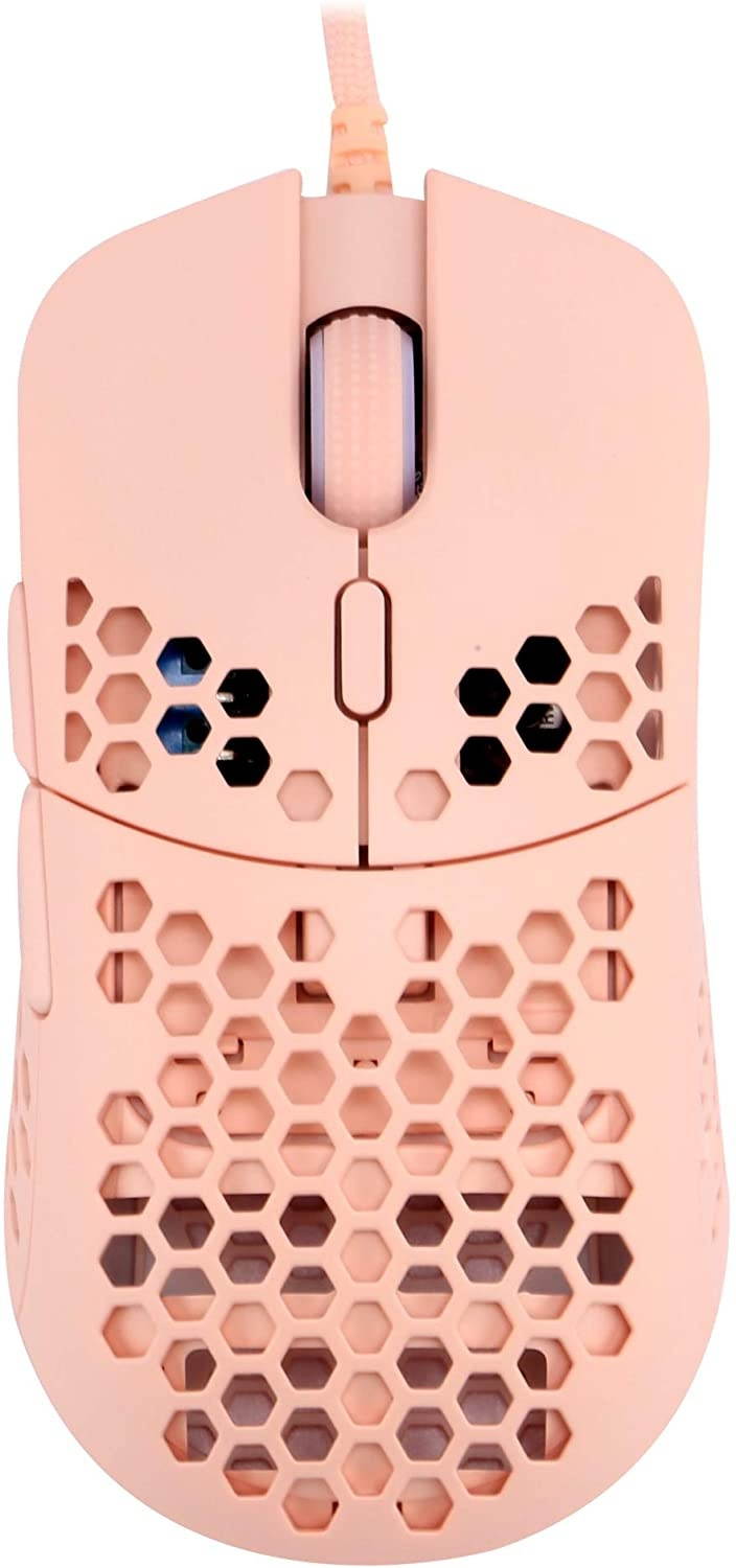 HK Gaming Mira S Ultra Lightweight Honeycomb Shell Wired RGB Gaming Mouse - Up to 12 000 cpi | 6 Buttons - 61g Only (Mira-S Rose Quartz)