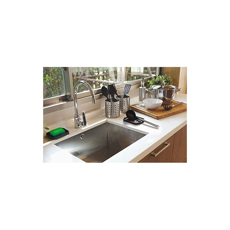 Sponge holder - Soap holder - Silicone Organizer Tray Set of 2 - for Spoon rest, Sponges, Soap Dispenser, Scrubber, and Other Dishwashing Accessories - Black
