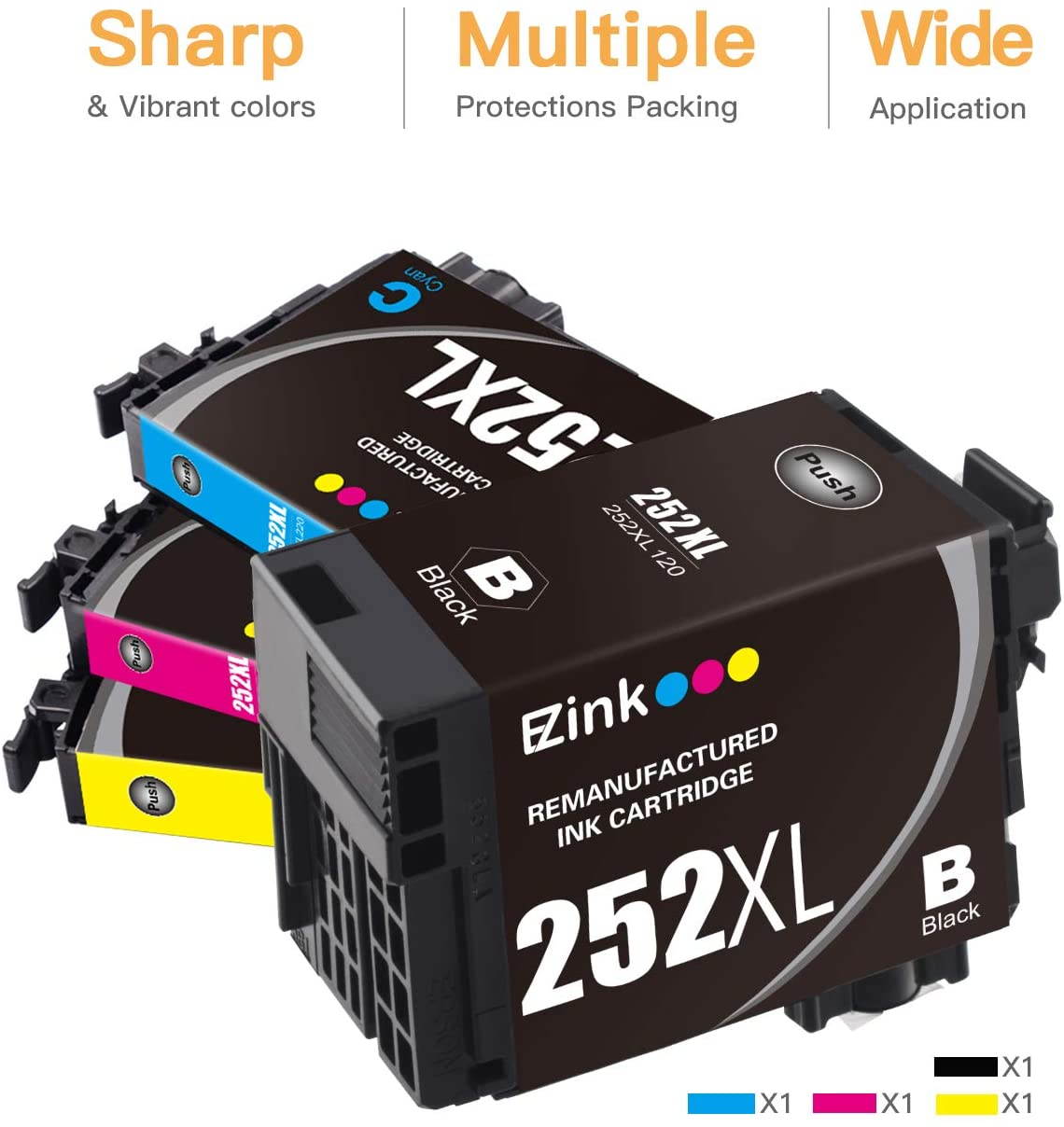 E-Z Ink (TM)  Ink Cartridge Replacement for Epson 252XL 252 XL T252XL120 to use with Workforce WF-7110 WF-7720 WF-7710 WF-3620 WF-3640 (1 Large Black, 1 Cyan, 1 Magenta, 1 Yellow) 4 PACK