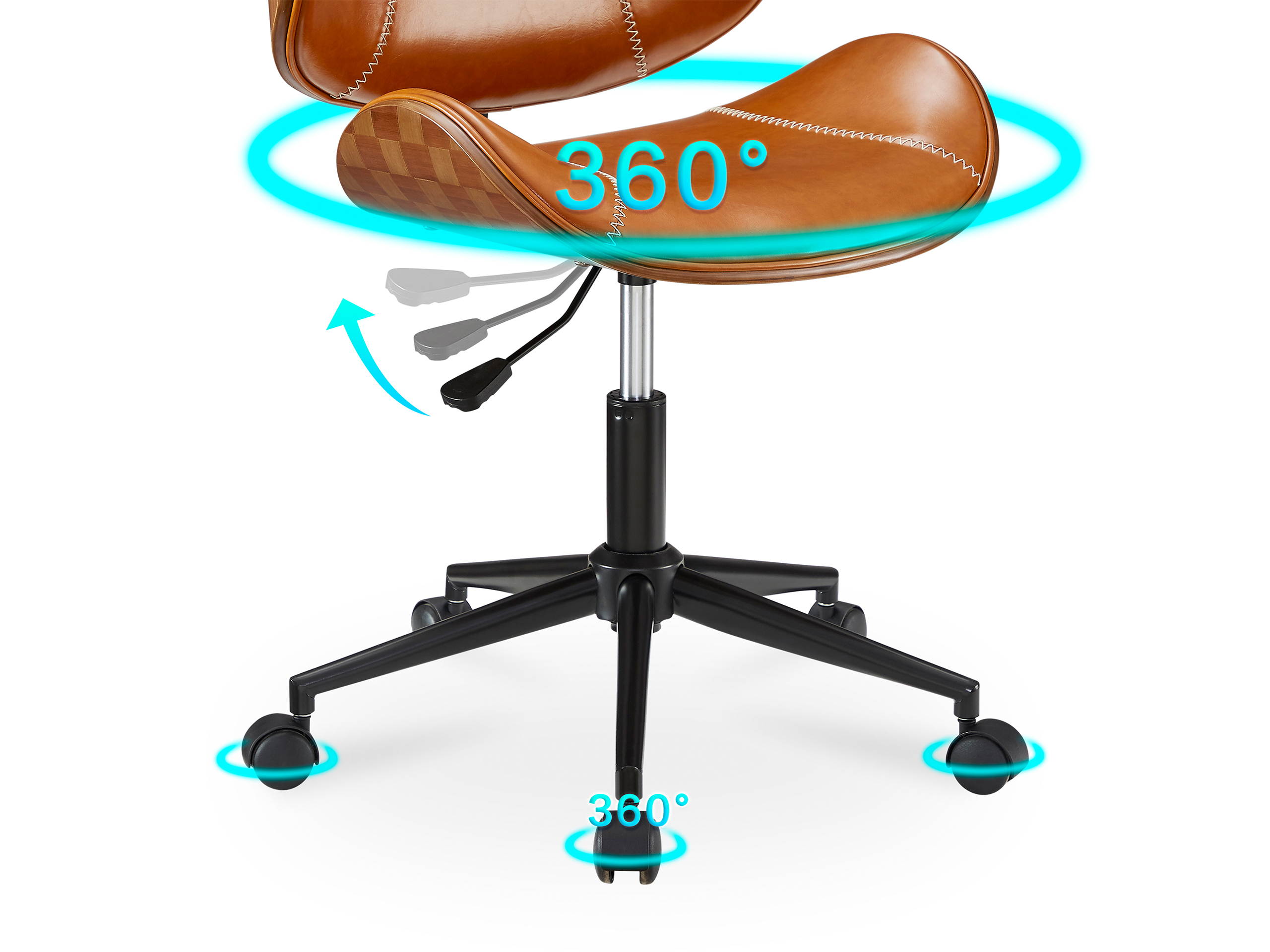 Art-Leon Faux Leather Upholstery Swivel Accent Home Office Desk Chair with 5 Casters and Unique Chess-Board Back Deco