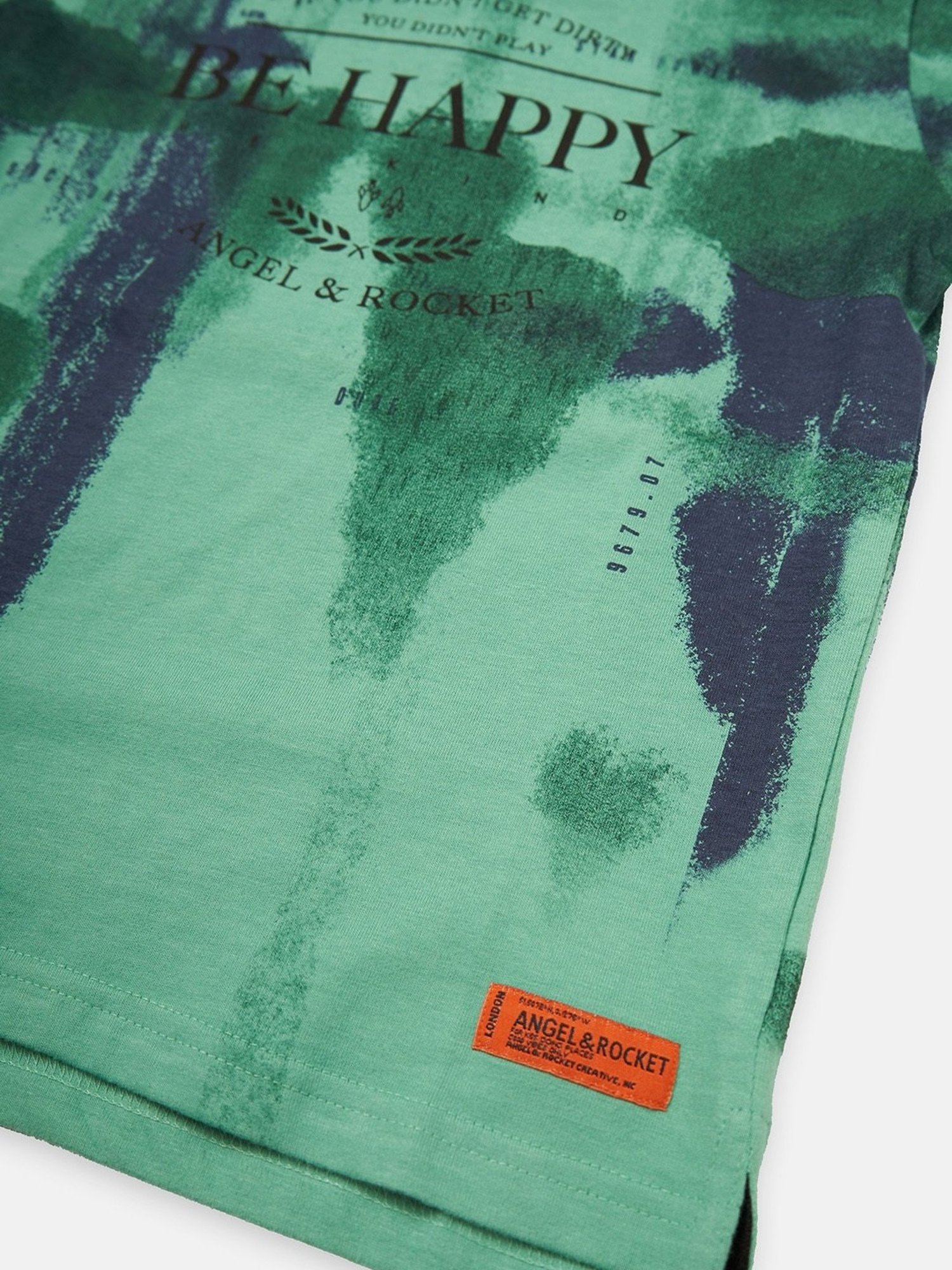 Angel & Rocket Kids Green Blue Cotton Printed T-Shirt