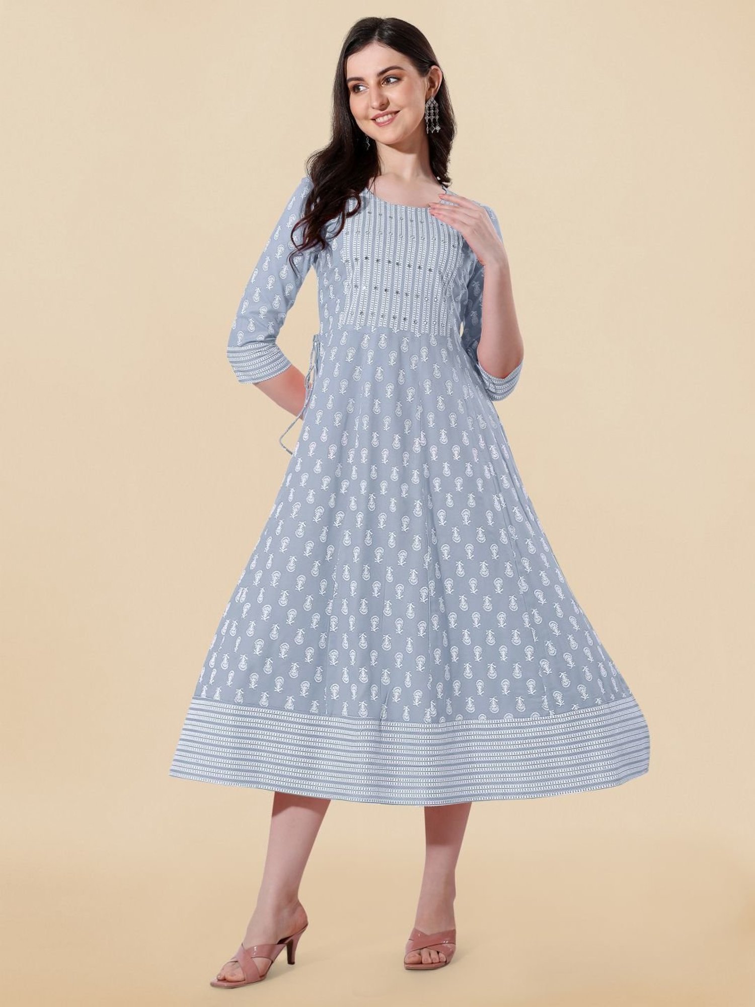 MIRCHI FASHION Grey Embroidered A-Line Dress