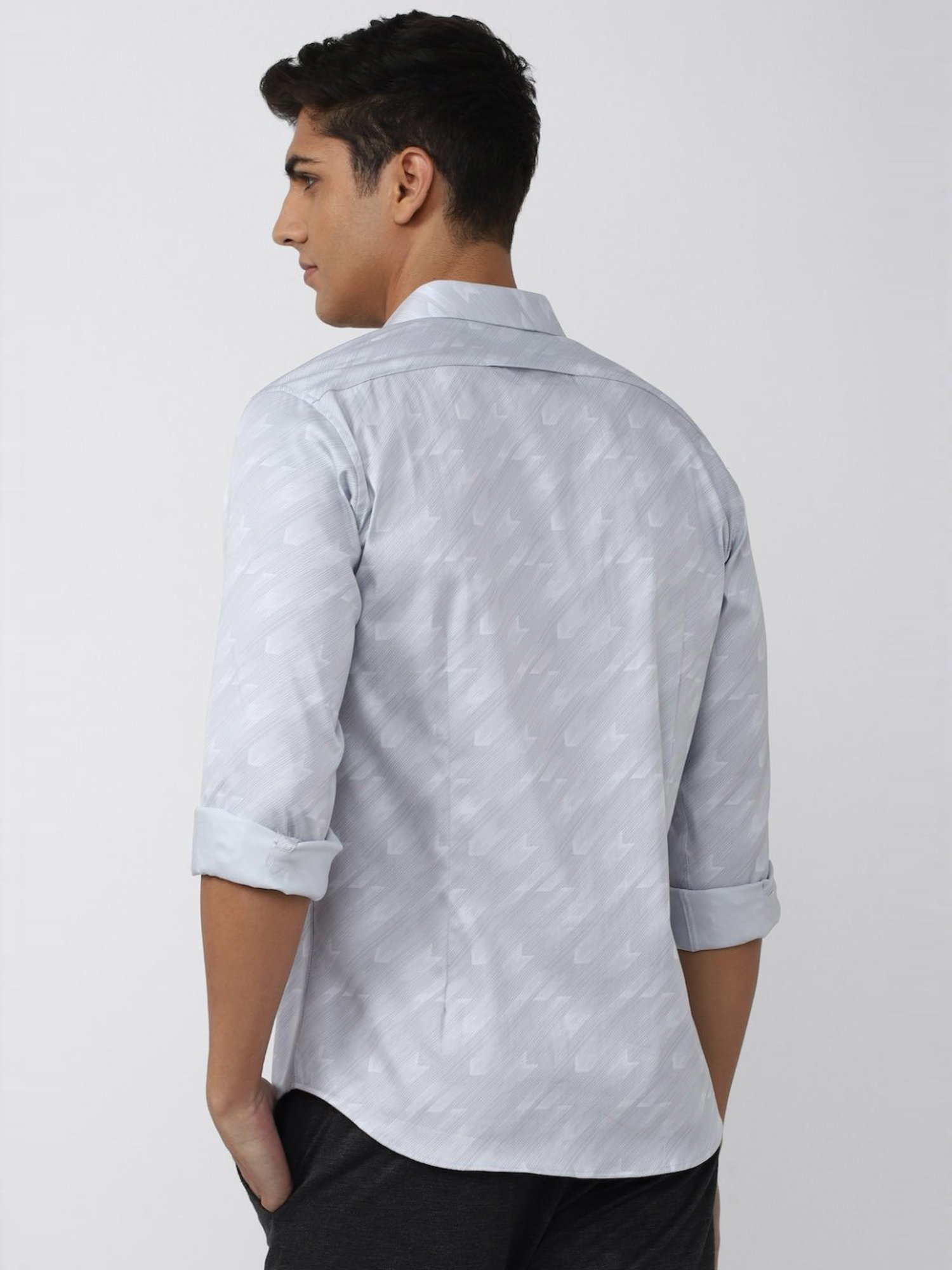 V Dot Grey Slim Fit Printed Shirt