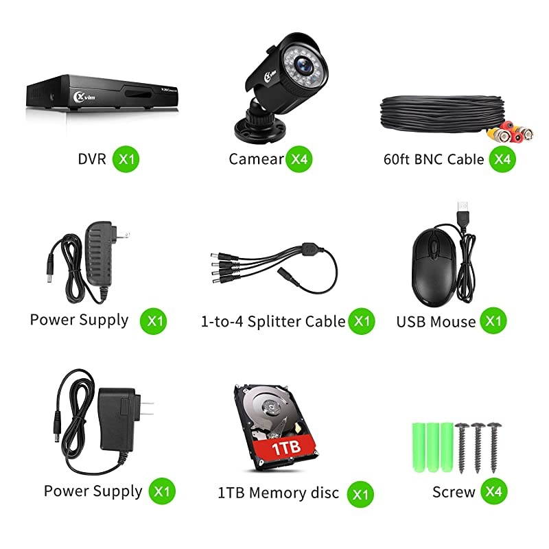 8CH 1080P Security Camera System Home Security Outdoor 1TB Hard Drive Pre-Install CCTV Recorder 4pcs HD 1920TVL Upgrade Surveillance Cameras with Night Vision Easy Remote Access Motion Alert