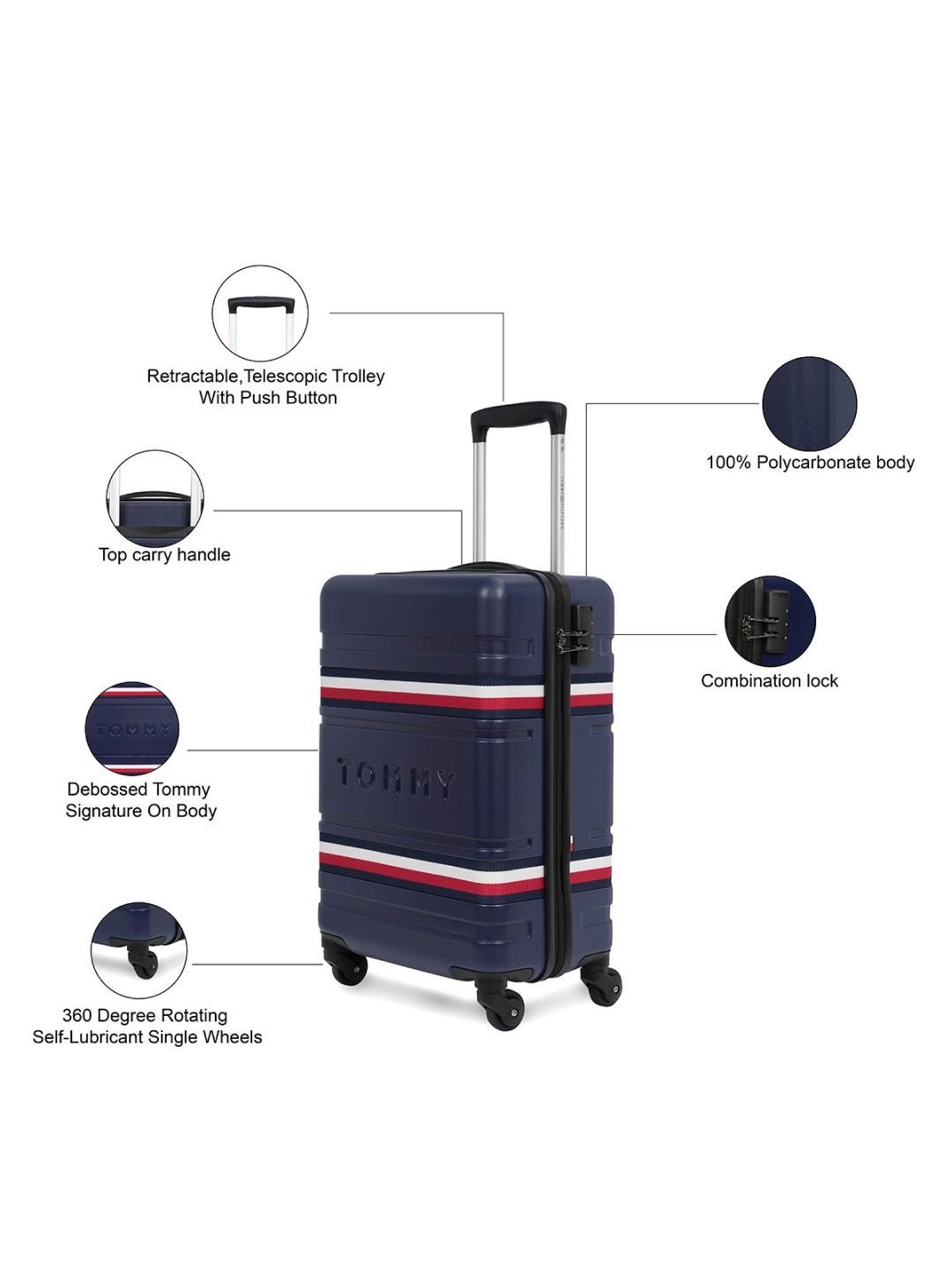 TOMMY HILFIGER Berlin Navy 4 Wheels Small Hard Cabin Trolley Bag