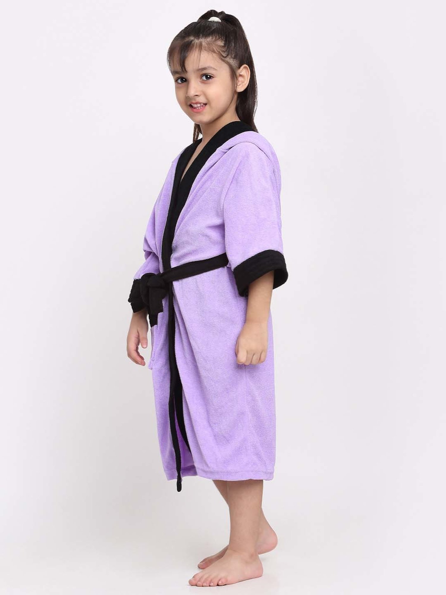 Creeva Melodious Black & Turkish Micro Terry 225 GSM Kids Hooded Bathrobe 4-5 Years With Pocket