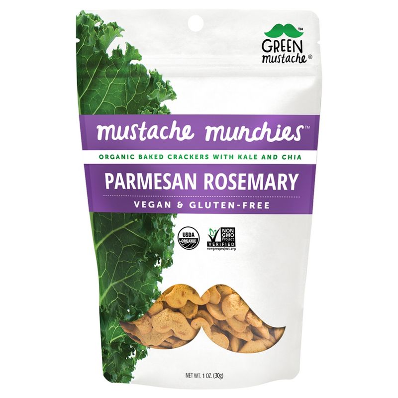 Green Mustache Munchies Organic Baked Vegan & Gluten Free Parmesan Rosemary Crackers - 1oz Bag