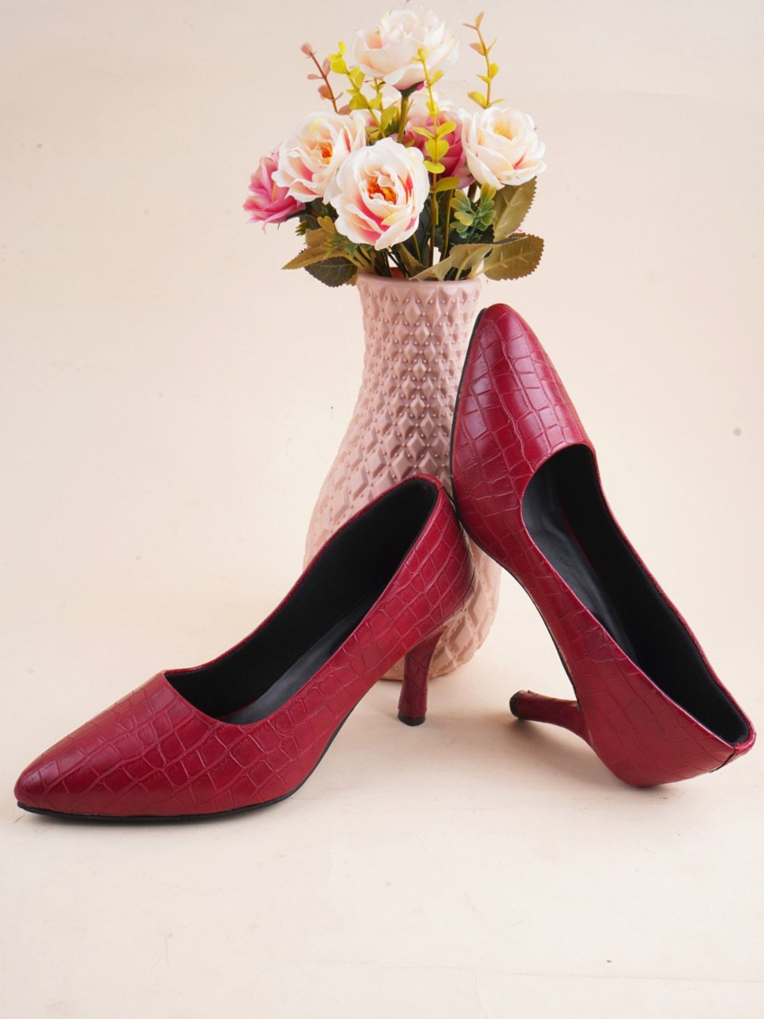 The White Pole Women's Maroon Stiletto Pumps