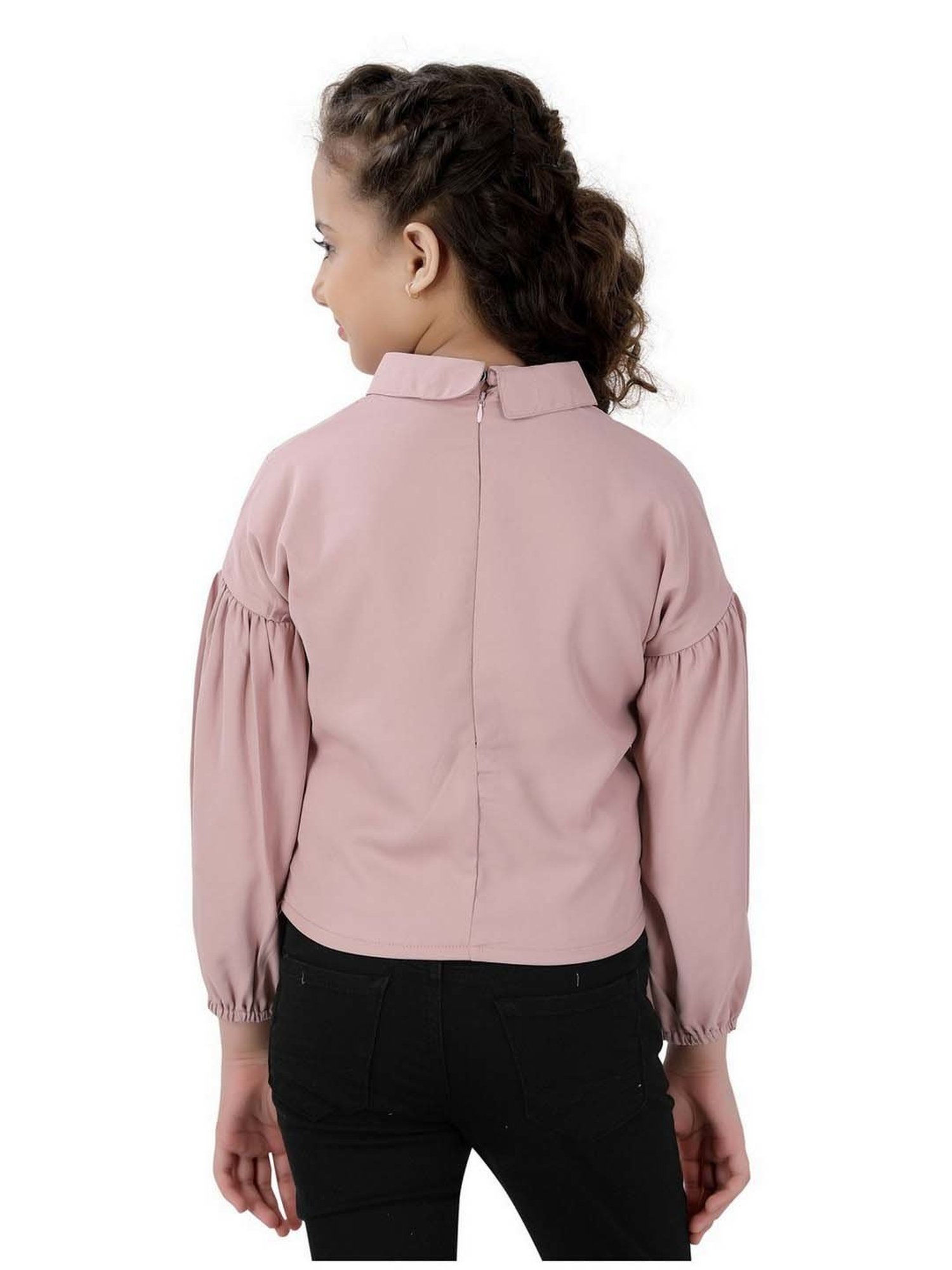 poplins Kids Pink Cotton Embellished Full Sleeves Top