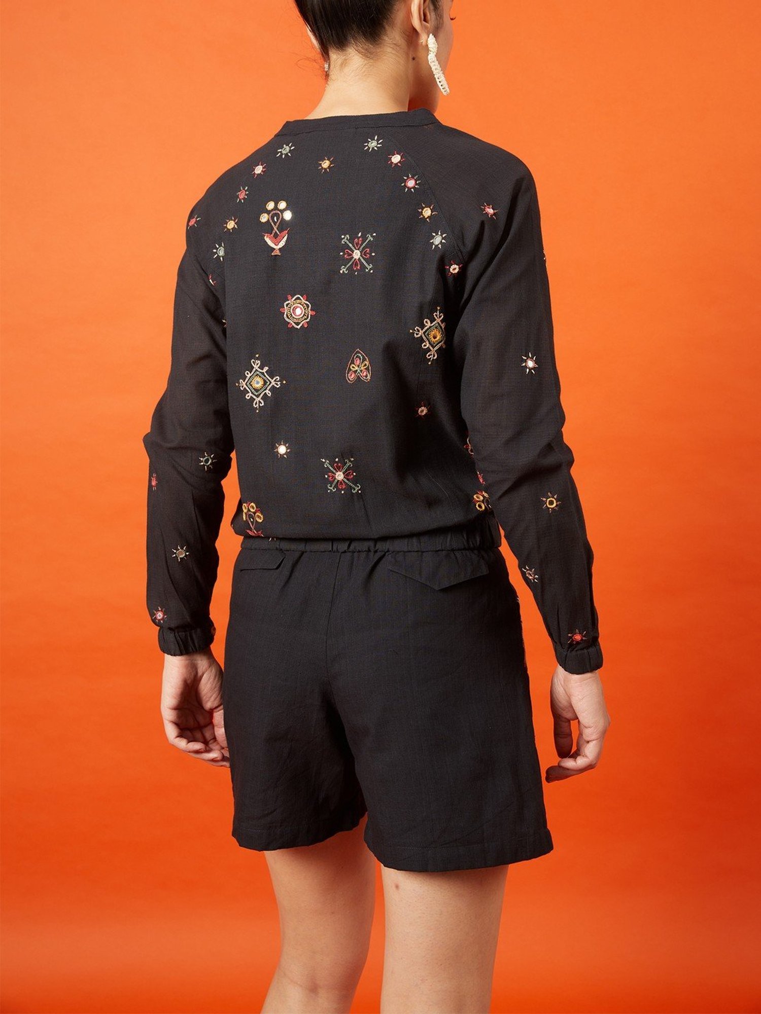 Okhai Black Embroidered Shorts With Pockets