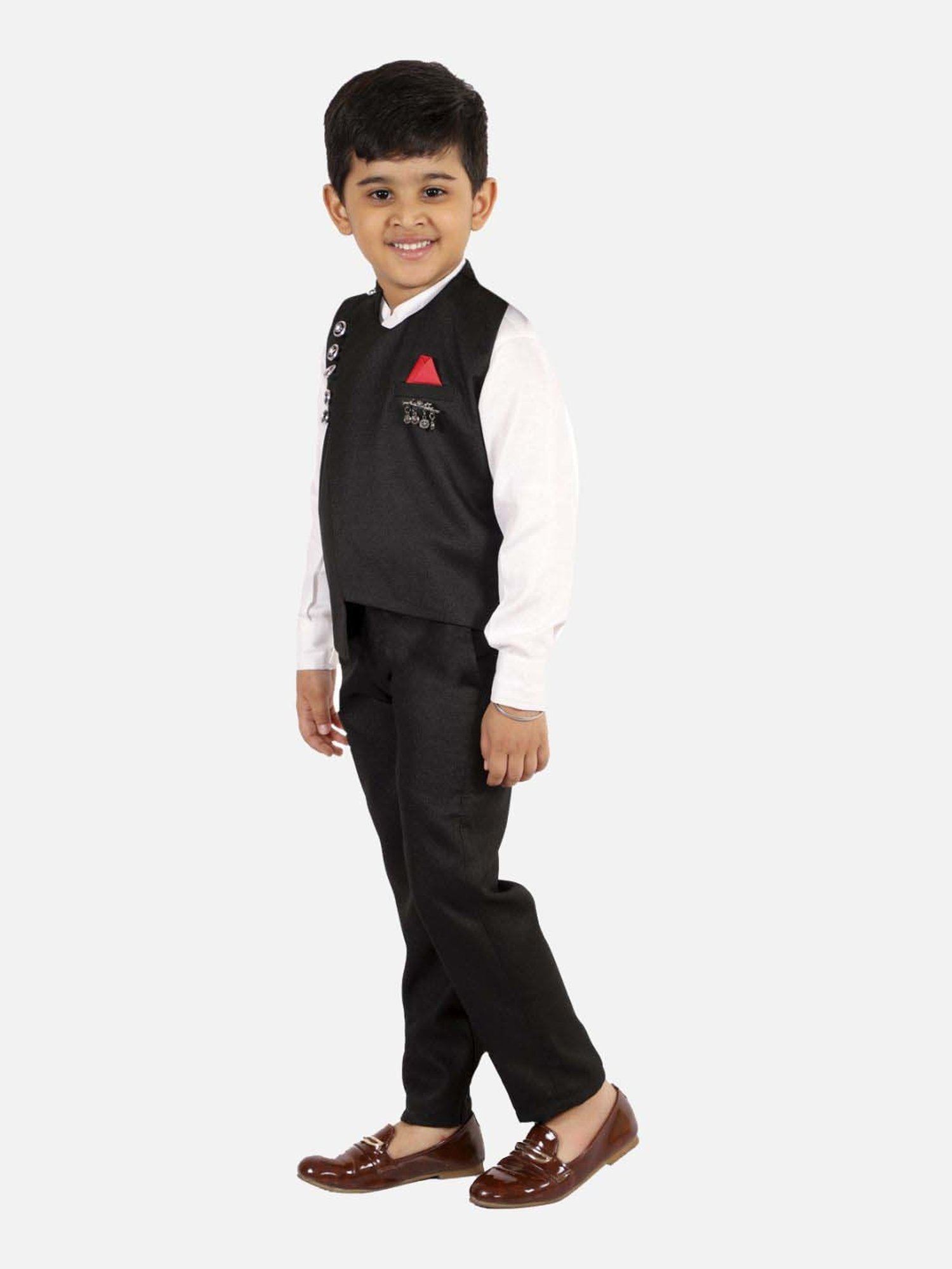 Fourfolds Boys Black Solid Full Sleeves Clothing Set