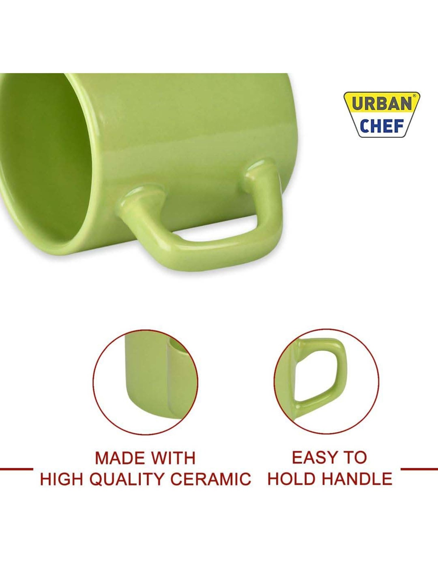 Urban Chef Parrot Green & Yellow Ceramic Droite Handcrafted Microwave Safe Cup - Set of 6