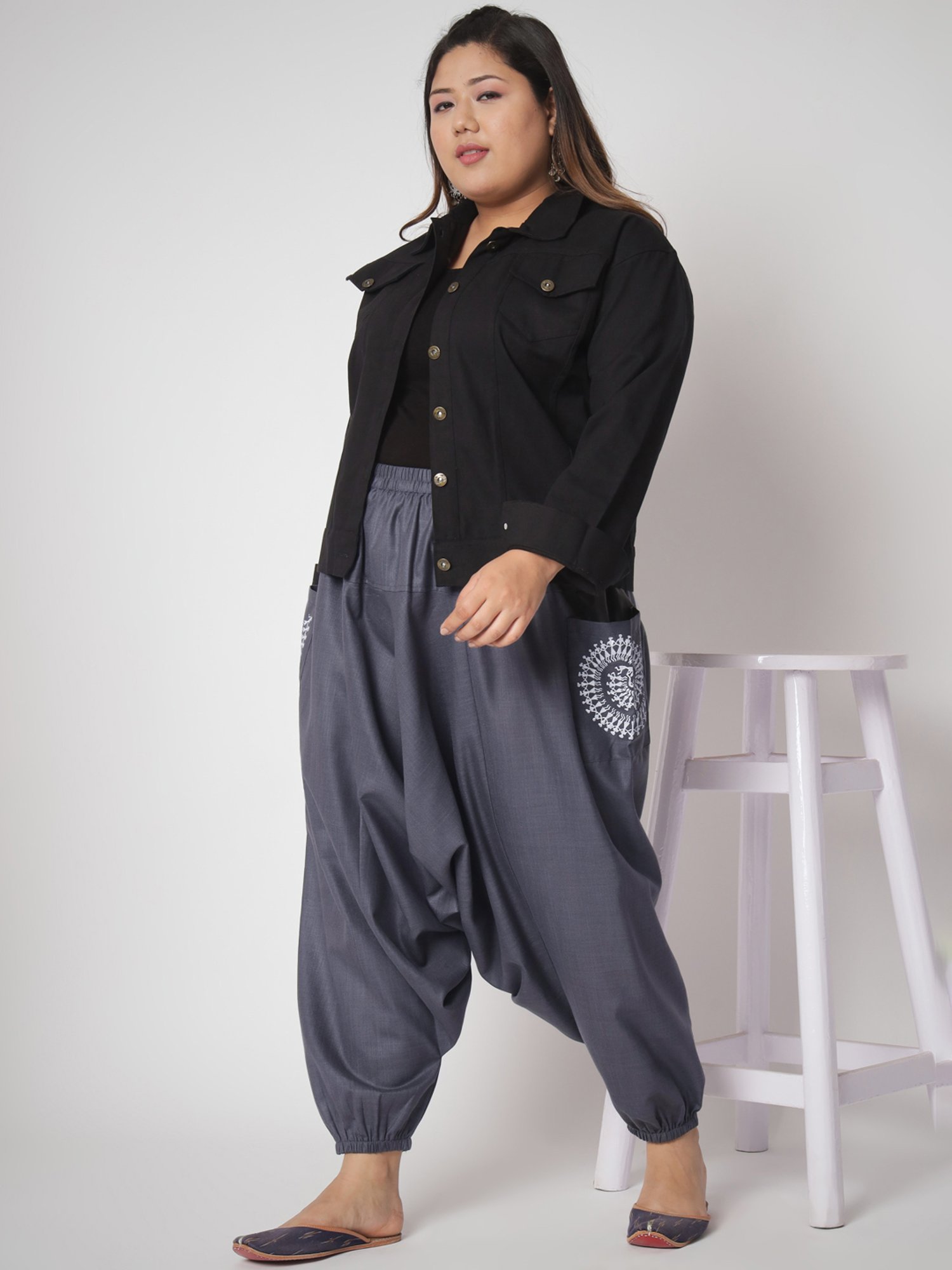 9rasa Grey Printed Plus Size Pants