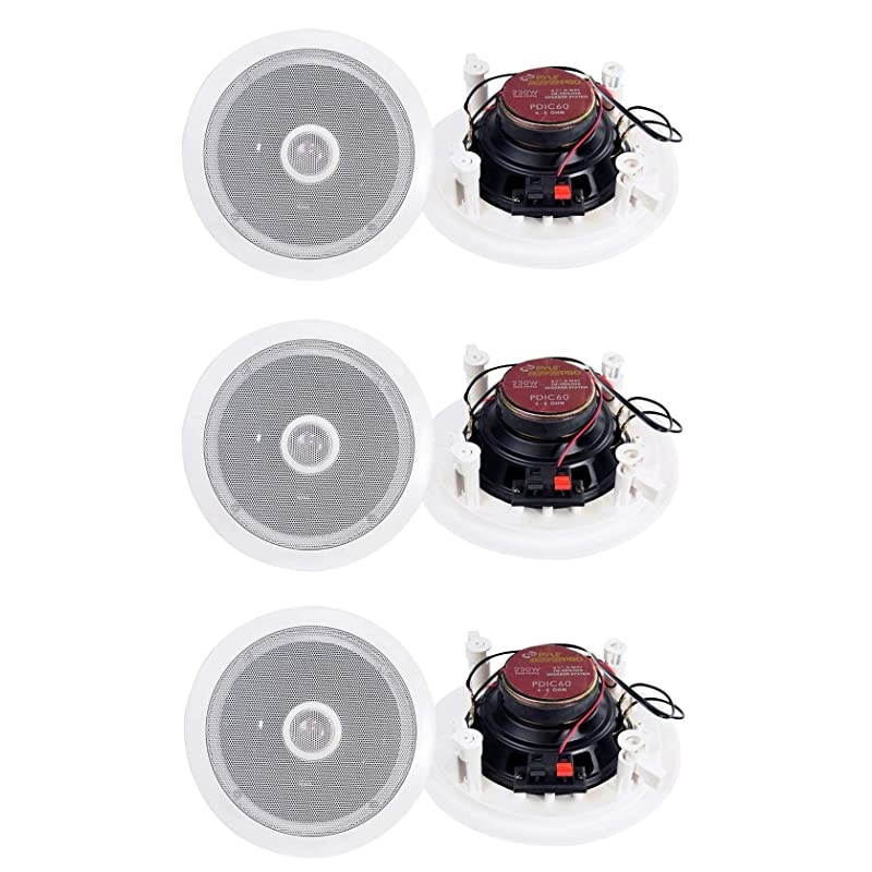 6  PDIC60 65quot 250W 2 Way Round In WallCeiling Home Speakers System Audio