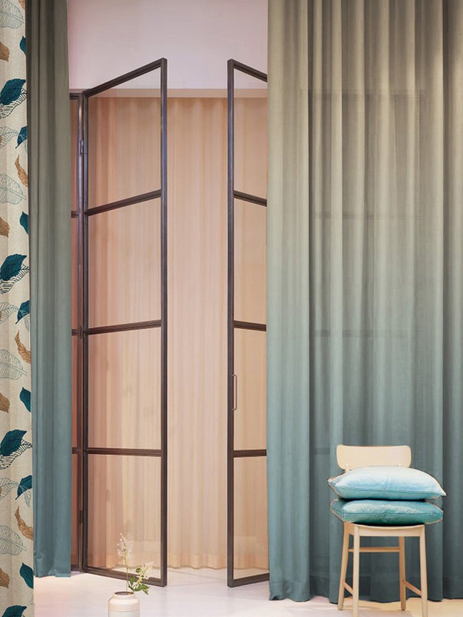 SPACES DRAPE STORY Elegant Printed Teal & Beige Polyester 7 ft Door Curtains - Set of 4