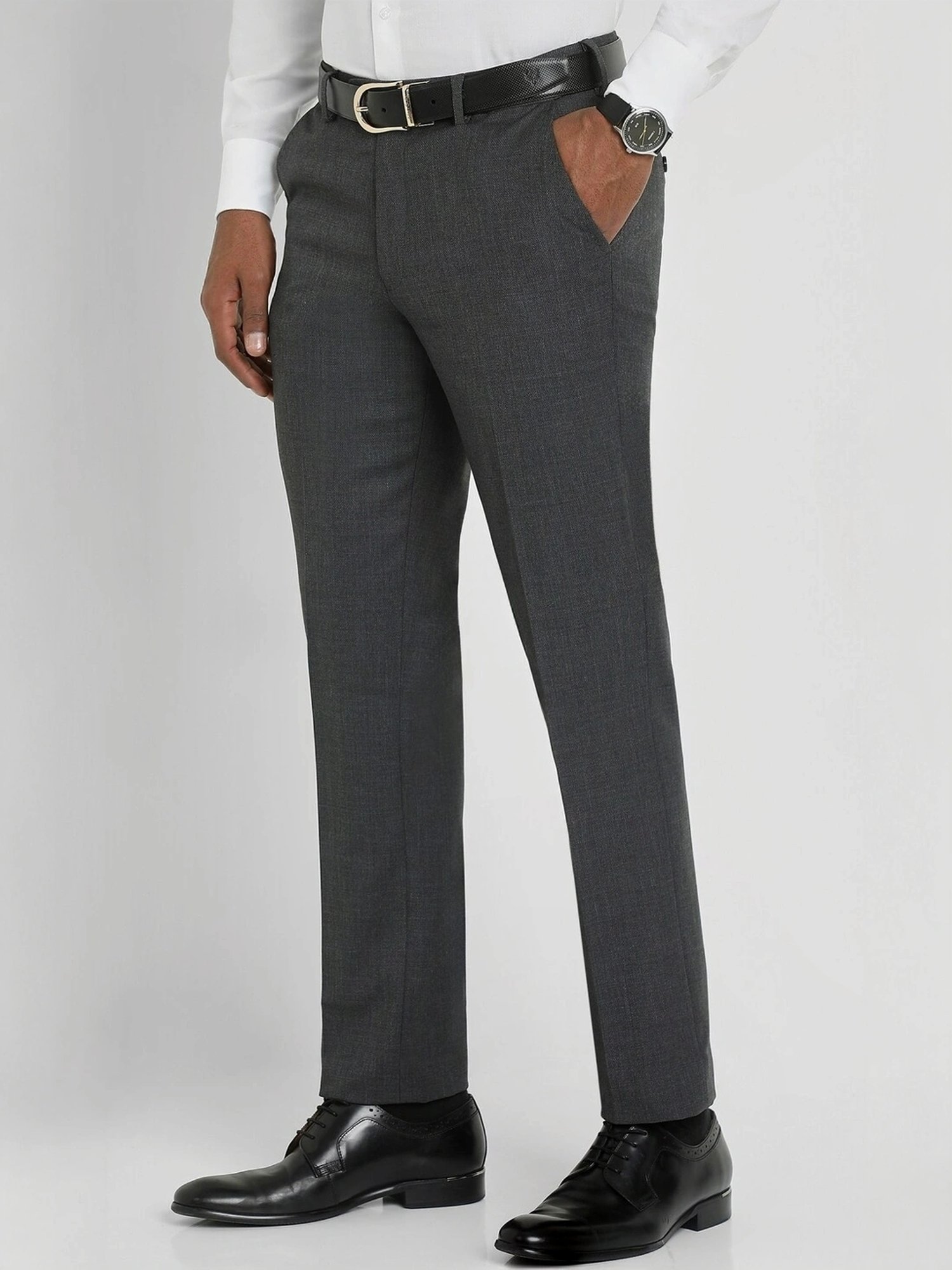 Allen Solly Grey Slim Fit Texture Trousers