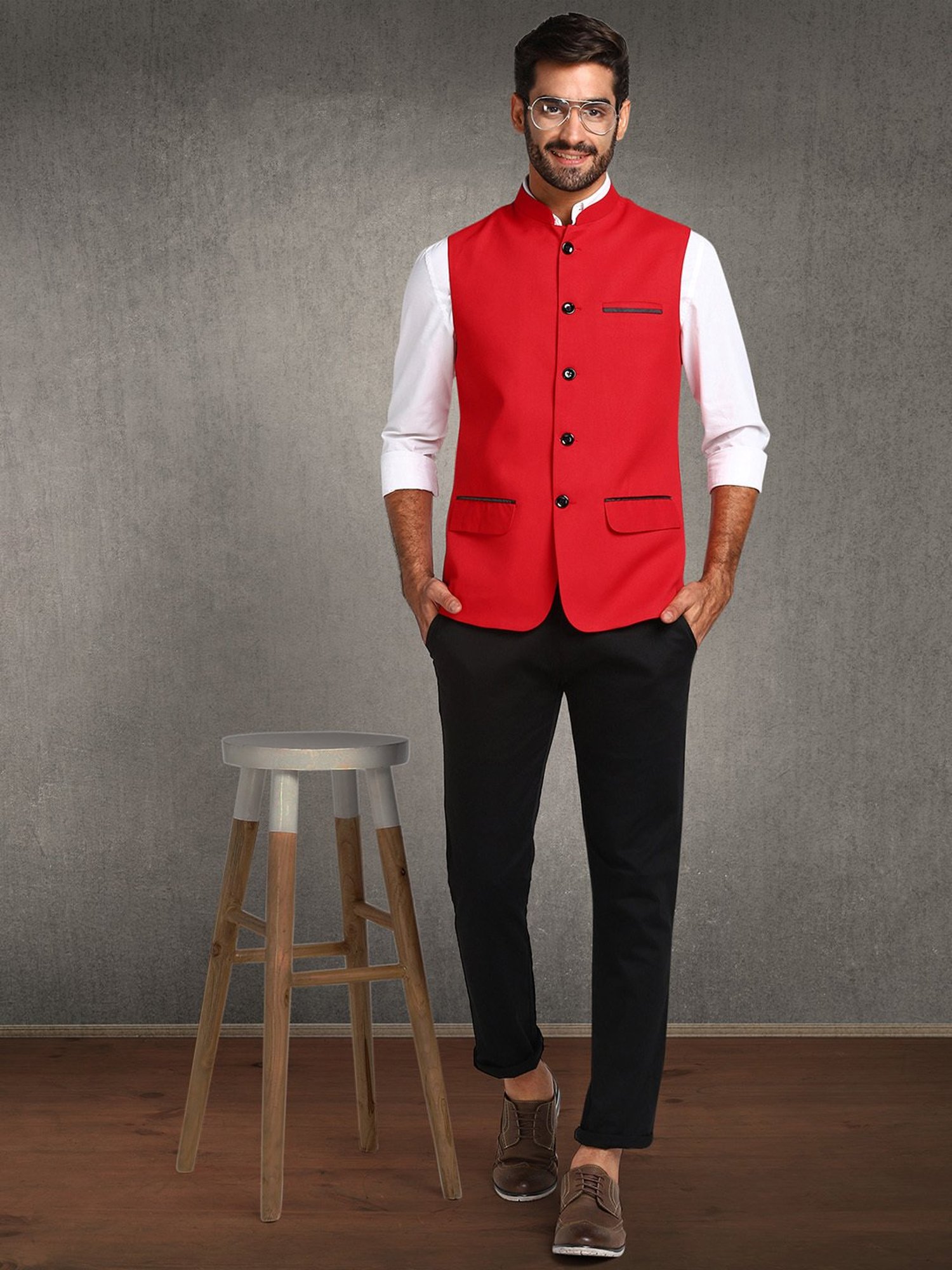 Hangup Plus Red Regular Fit Nehru Jacket