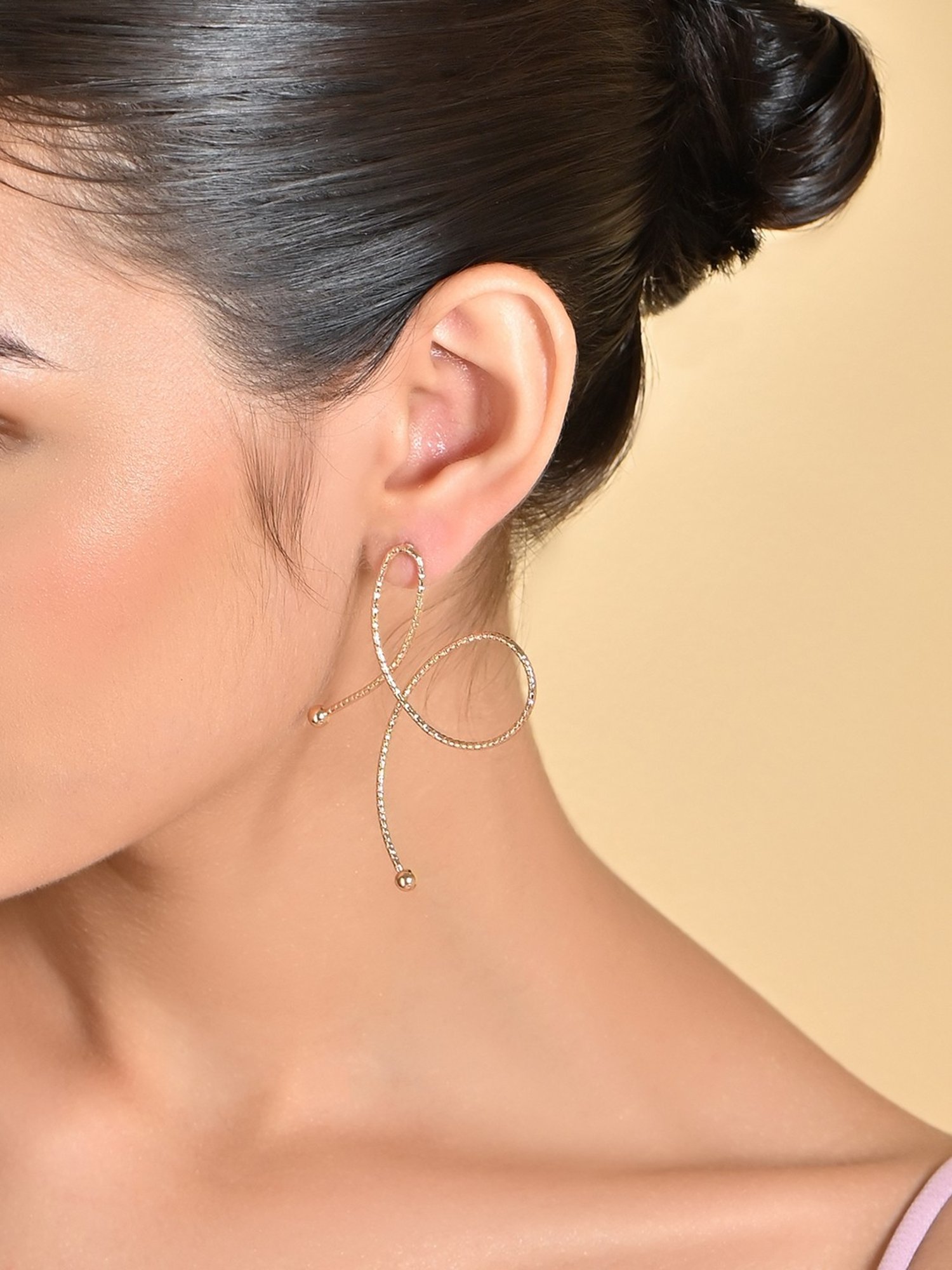 ToniQ Gold Korean Bow Stud Earrings for Women