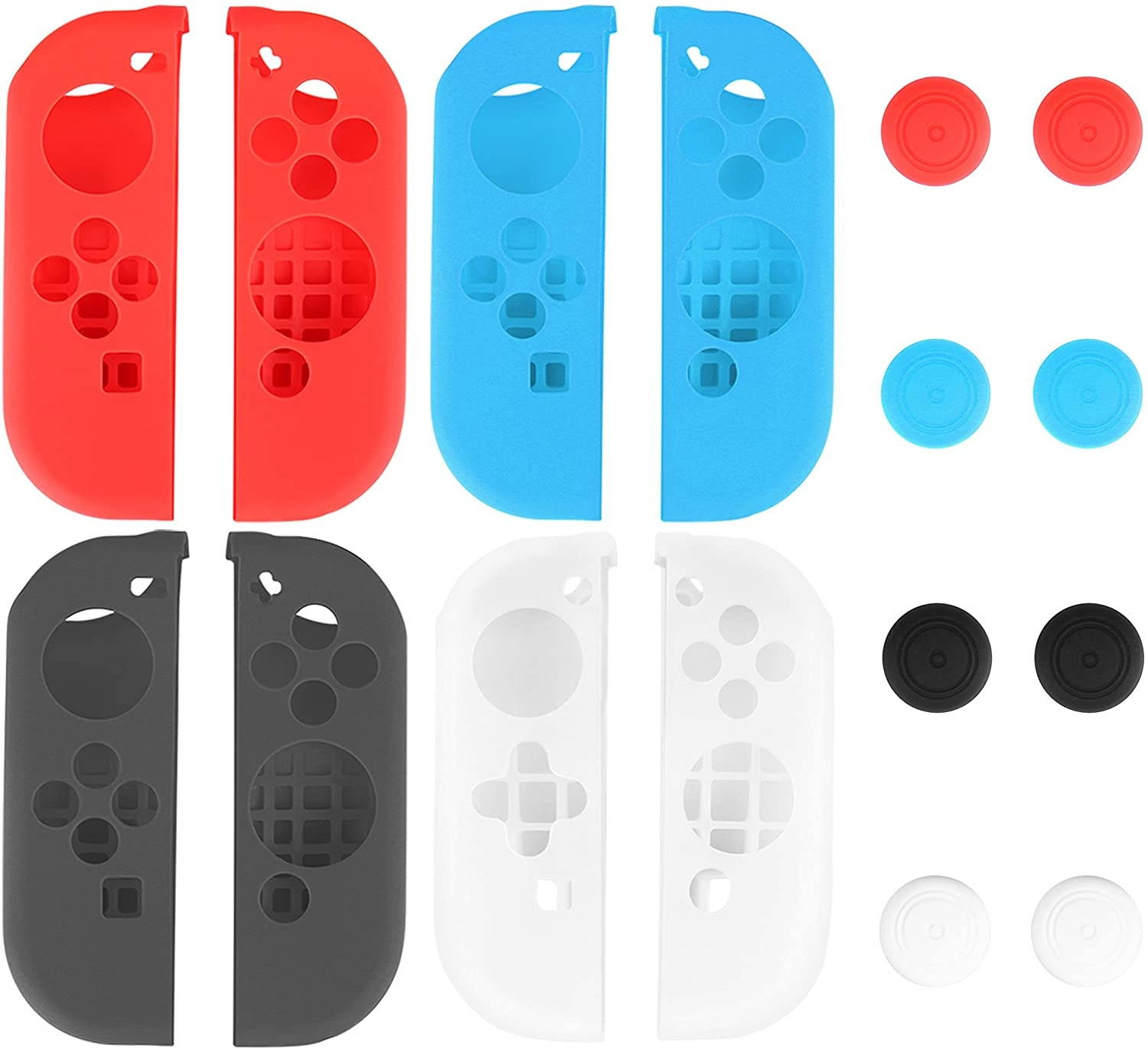 TNP Gel Guards with Thumb Grips Caps Works for Nintendo Switch Joy-Con Grip - Protective Case Covers Anti-Slip Ergonomic Lightweight Design Comfort Grip Controller Skin Accessories (1 Pair Neon Gray)