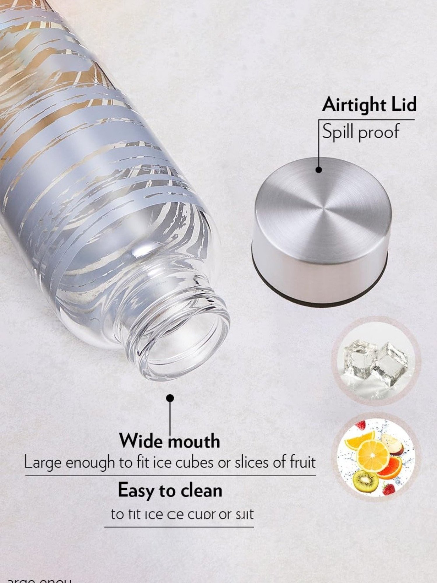 Borosil Water Bottle with Fridge Safe & Leakproof Set of 2 (Transparent, 1000 ml)