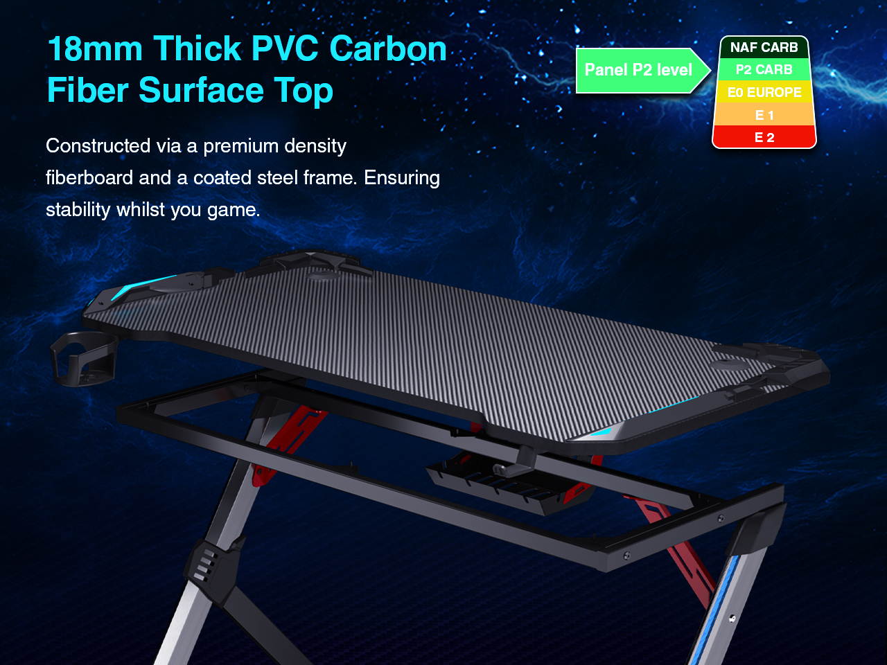 ESGAMING 47.3 Inch RGB light Gaming Computer Desk with 2.0mm Thickness Aluminum Legs 120x60cm(47.3x24inch)