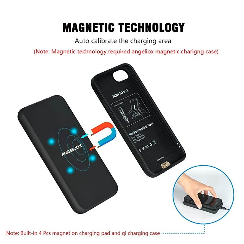 Wireless Charger with Qi Wireless Charging Receiver Case for iPhone 6/6s/7,Type-C 7.5W Fast Wireless Charging Pad Station for iPhone Xs/Xs Max/X/8 Plus,Samsung Note 9 ect.(4.7inch-No Battery