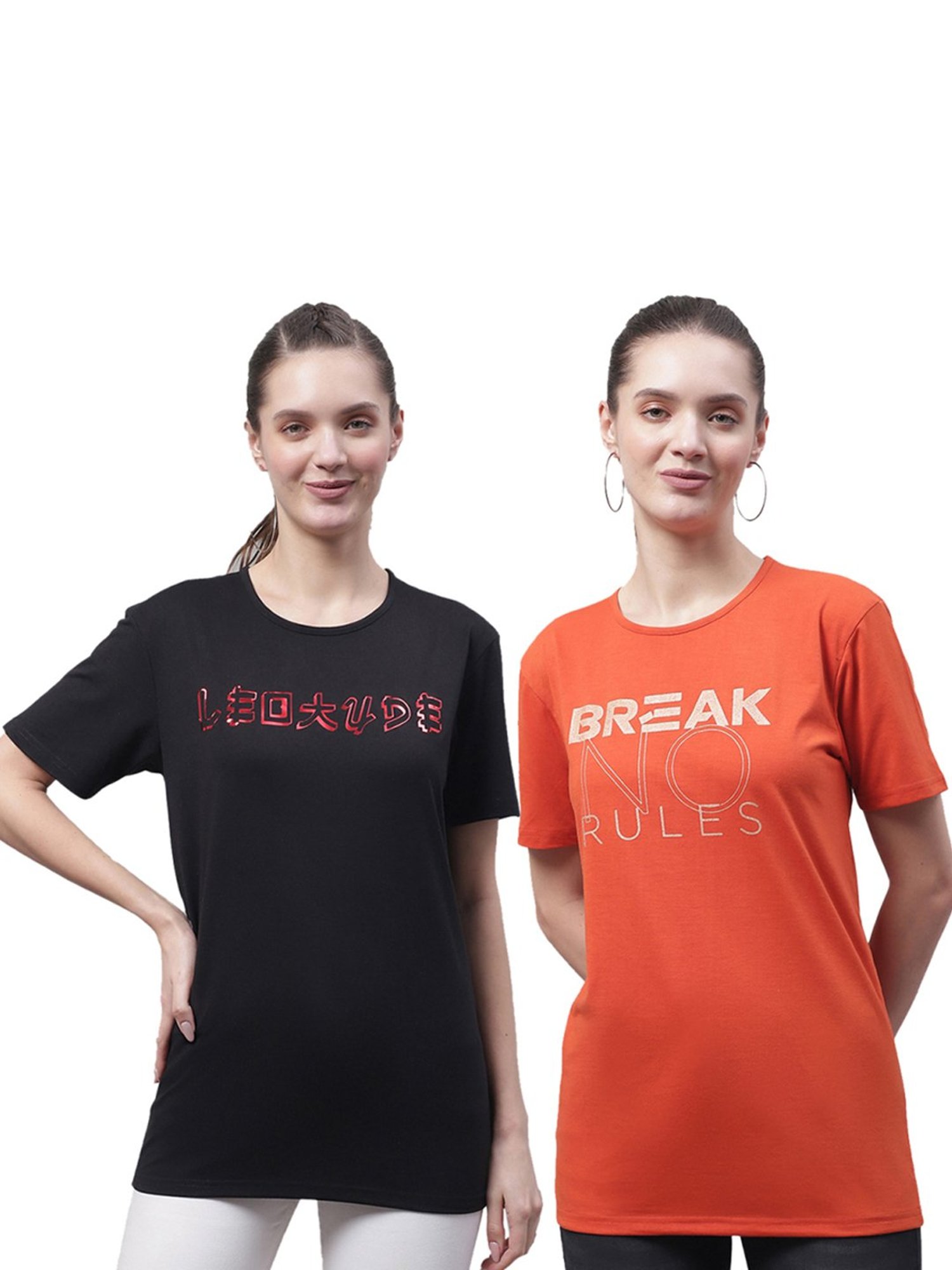 Vimal Jonney Orange & Black Cotton Printed T-Shirt - Pack Of 2