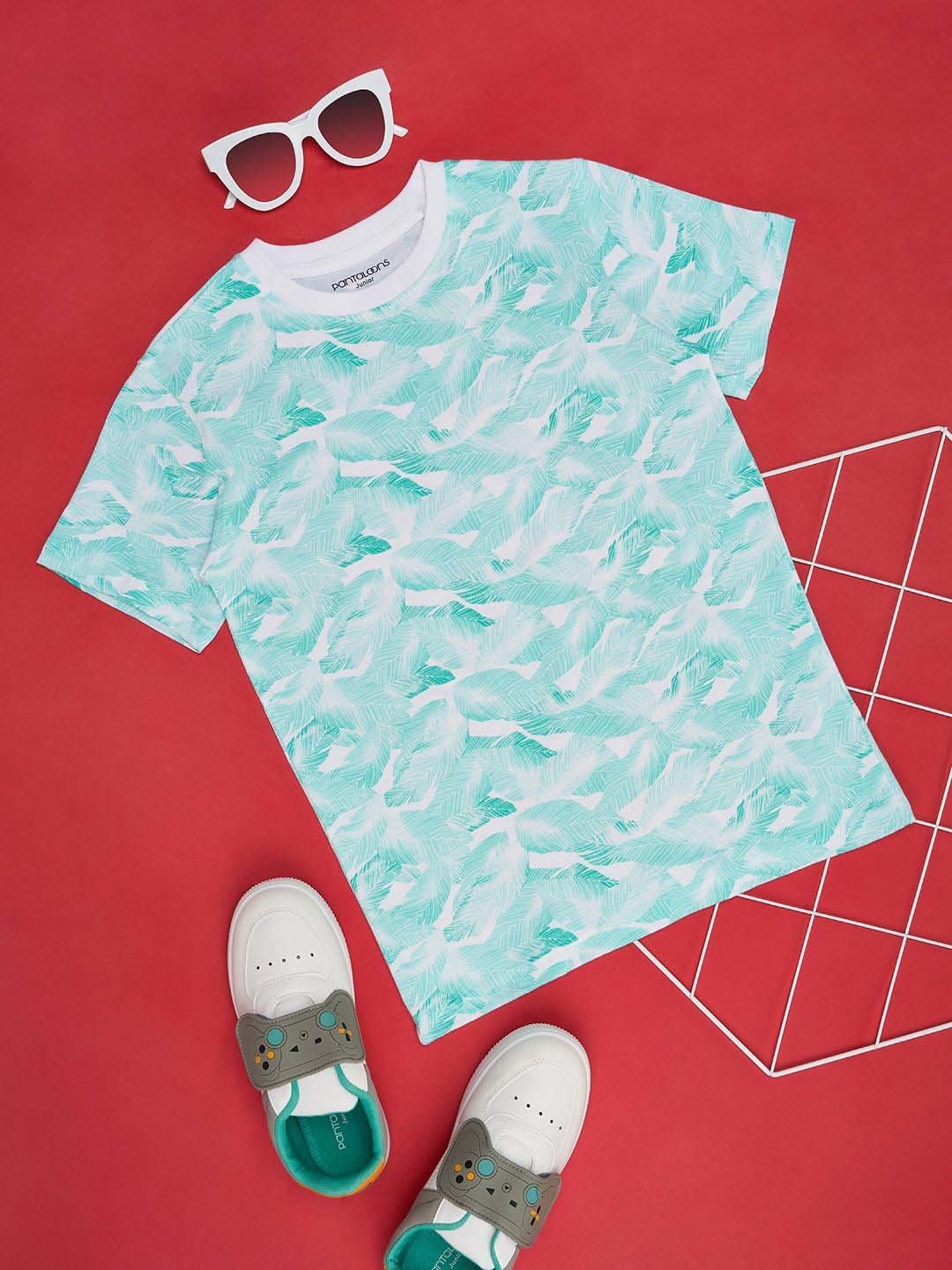 Pantaloons Junior Ice Green Cotton Printed T-Shirt