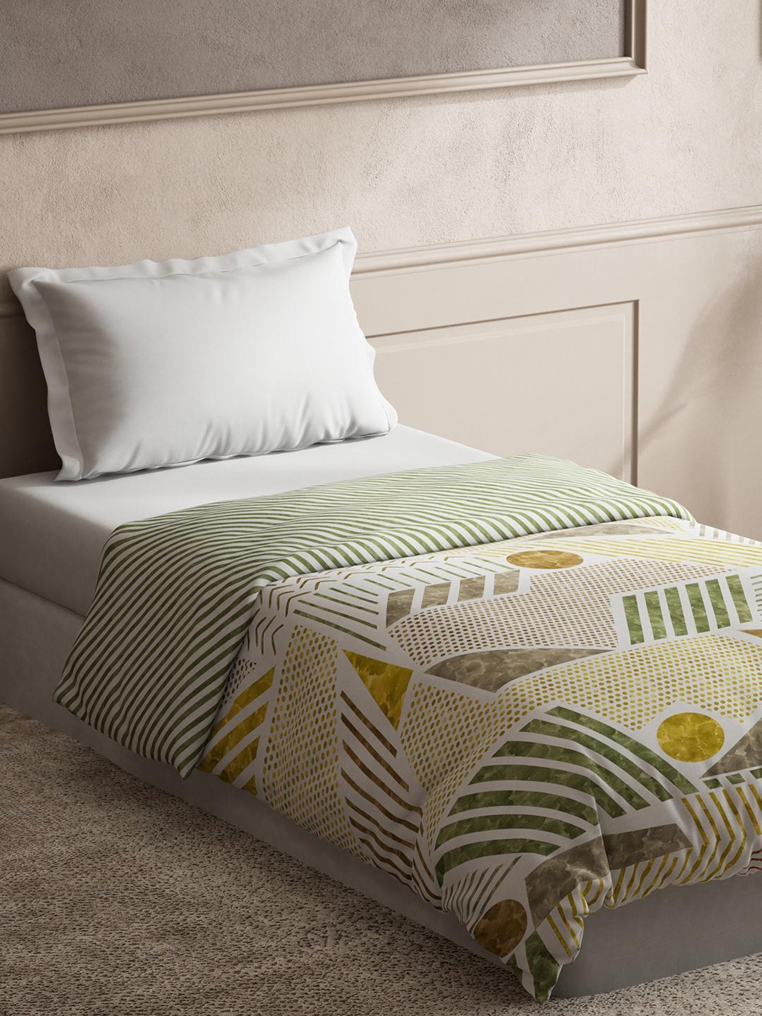 Maspar Vincent Green & Blue Cotton 120 TC Reversible Quilt - Set of 1