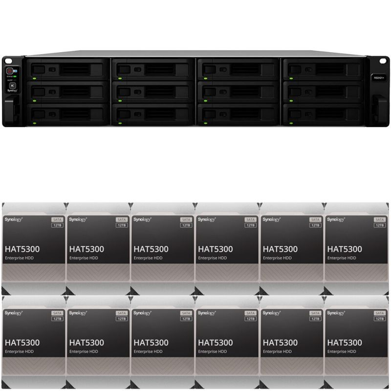 Synology RS2421+ RackStation with 4GB RAM and 144TB (12 x 12TB) of HAT5300 Synology Enterprise Drives Fully Assembled and Tested By CustomTechSales