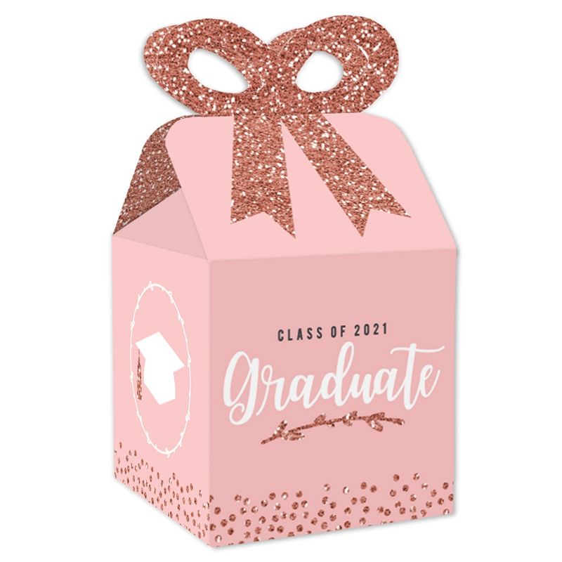Big Dot of Happiness Rose Gold Grad - Square Favor Gift Boxes - 2021 Graduation Party Bow Boxes - Set of 12