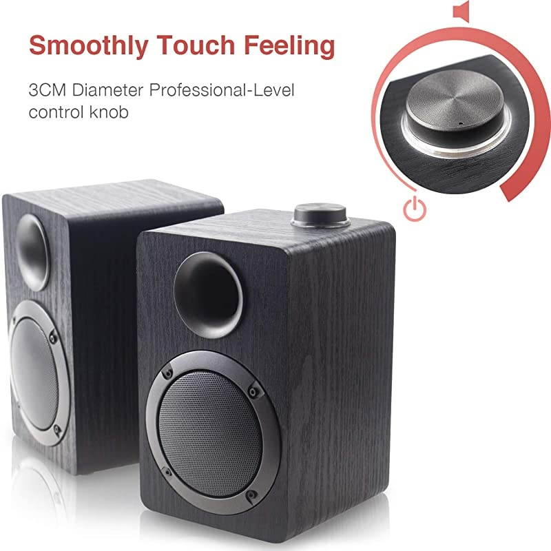 PC Computer Speakers Mica PB20i with 20CH Surround Sound Wooden Wired LED Volume Control Mini Speaker for Multiple Devices Black