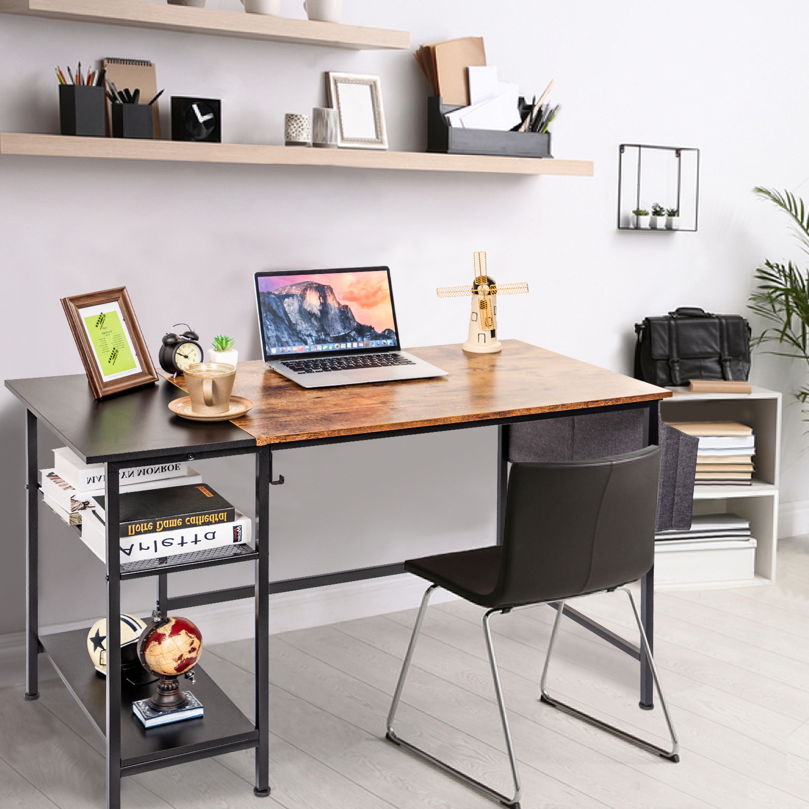 Weekan 47.2" Office Gaming Desk, Rustic Computer Desk With Storage Shelves, Modern Industrial Corner Desk For Laptop, Office Home Writing Table