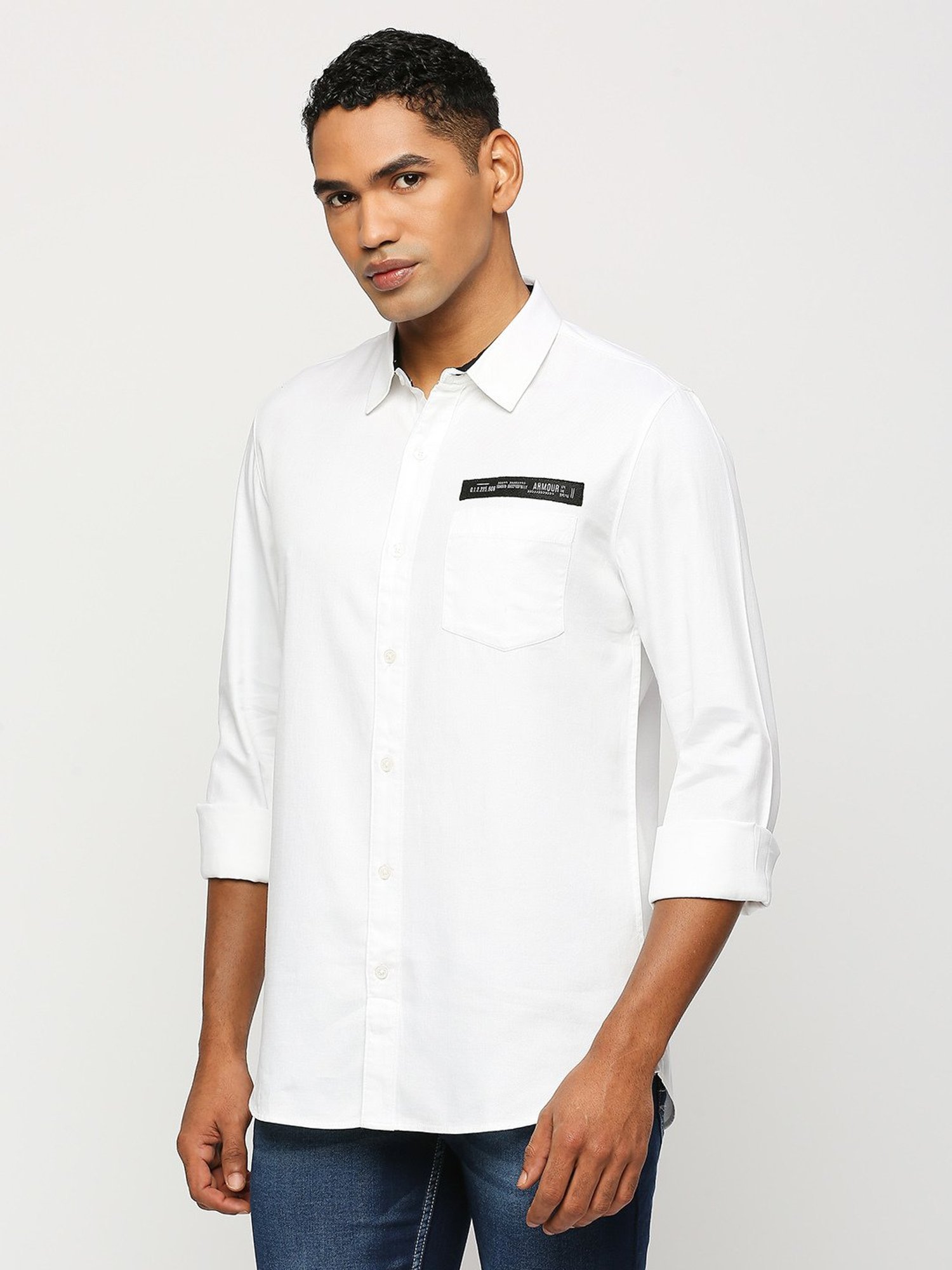 SOLEMIO White Slim Fit Cotton Shirt