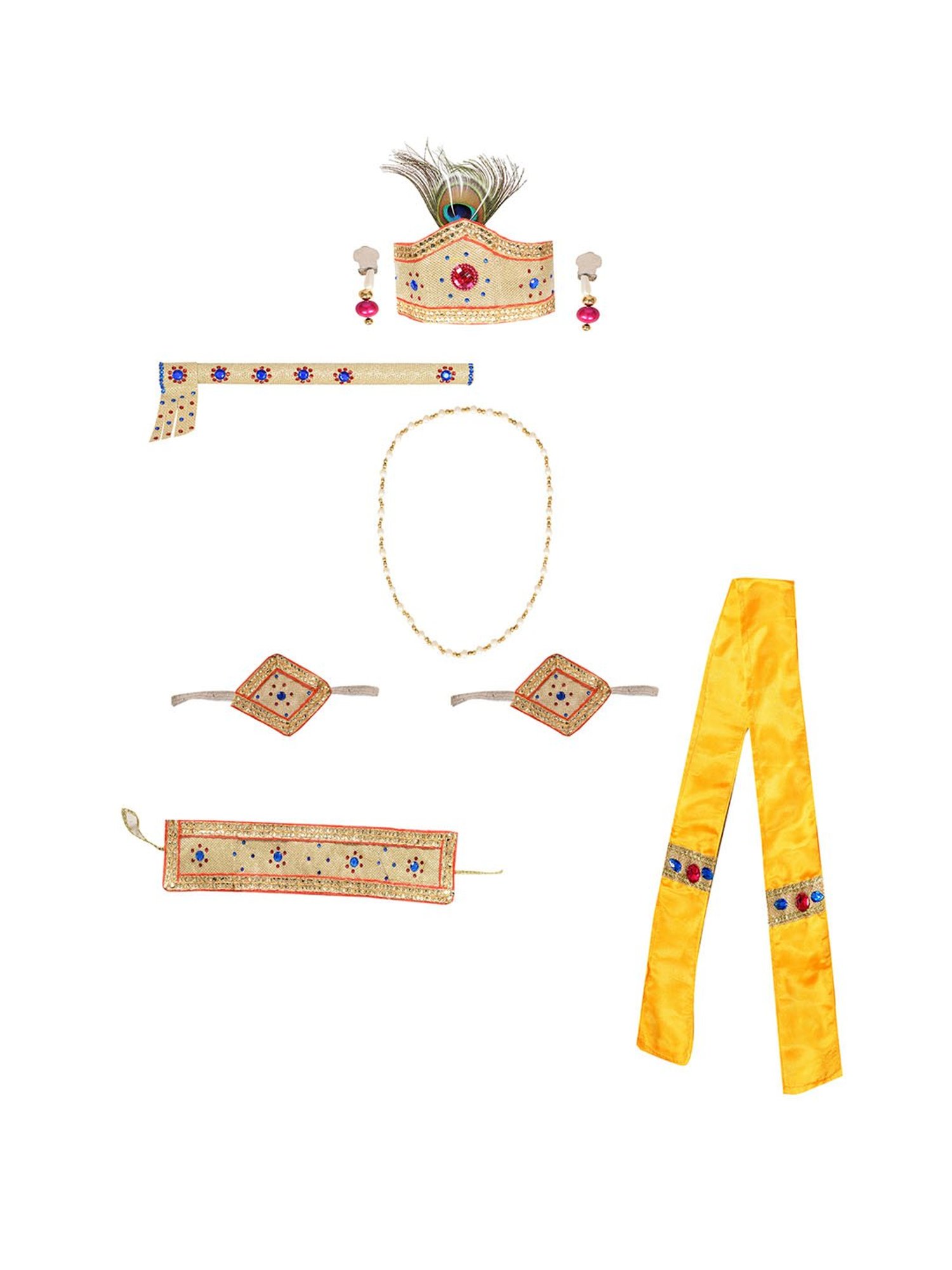 Ahhaaaa Kids Yellow Embroidered Kurta, Dhoti, Pagri, Flute& Set
