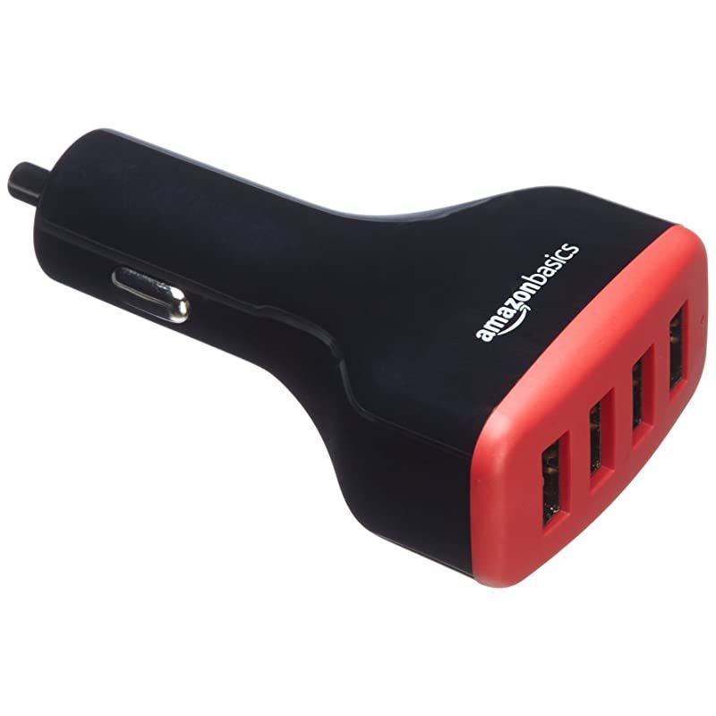 4Port Multi USB Car Charger for Apple and Android Devices 96 Amp 48W Black and Red