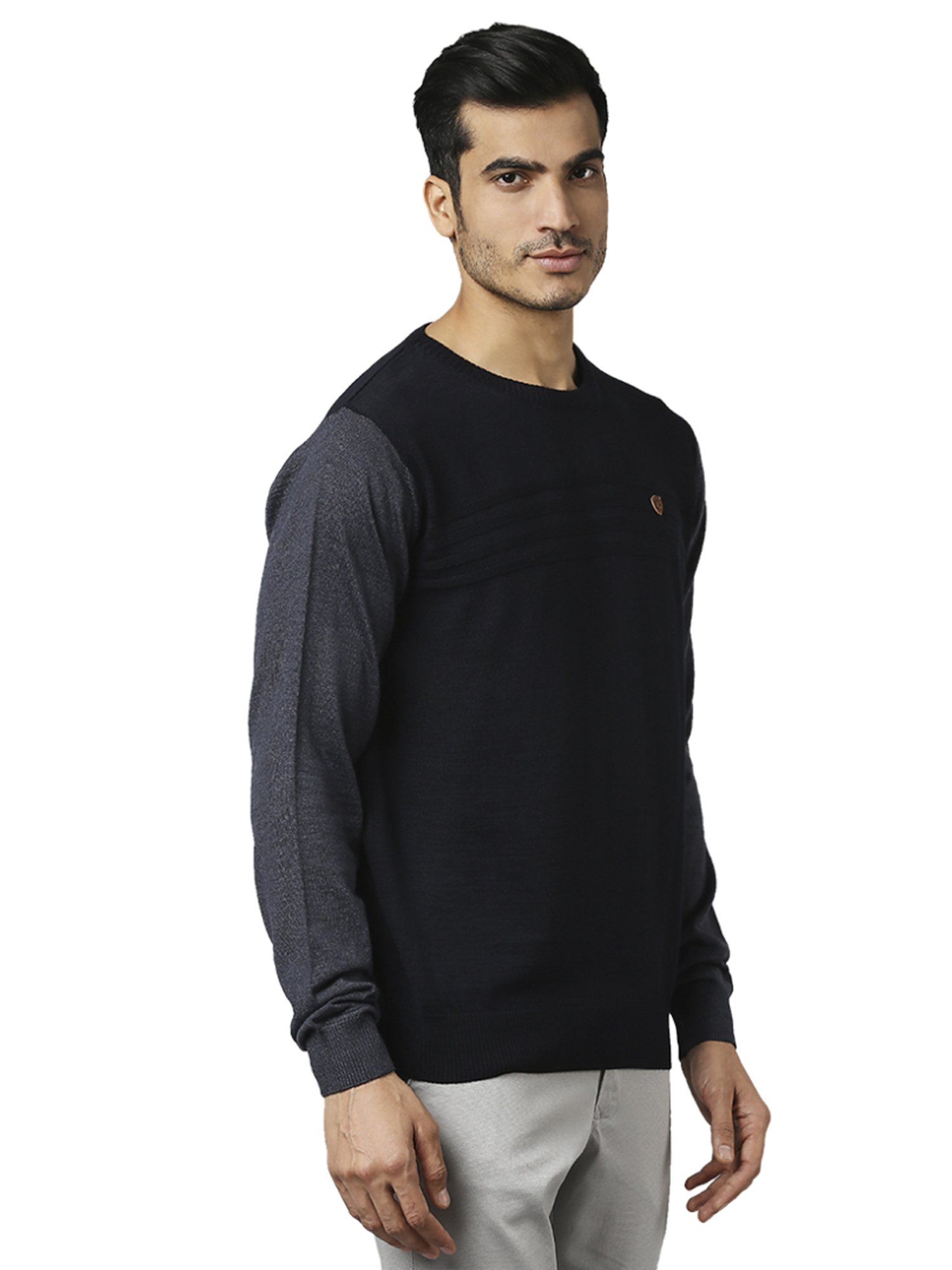 Raymond Black & Grey  Regular Fit Colour Block Sweaters