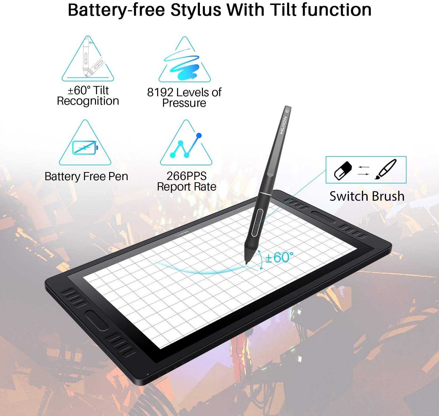 2019 Huion KAMVAS Pro 20 Drawing Monitor Tilt Function Battery-Free Stylus 8192 Pen Pressure with 16 Press Keys and 2 Touch Bars - 19.5 Inch