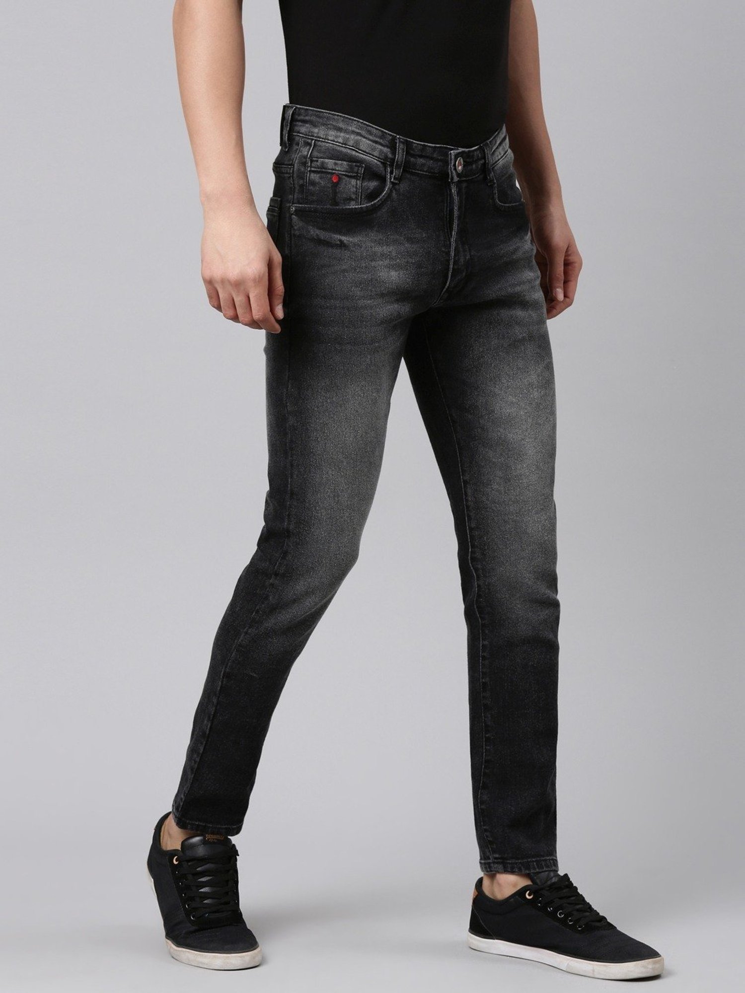 CINOCCI Black Cotton Slim Fit Jeans