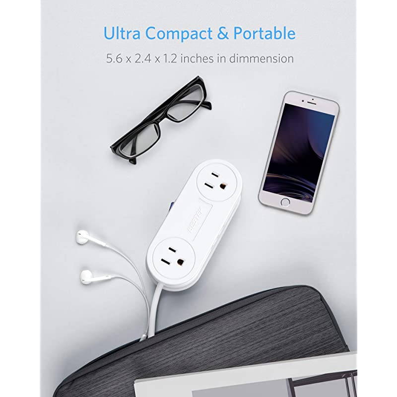 Travel USB Power Strip  3 USB Ports 2 Outlets Thin Portable Desktop Charger Station with Switch Control Adhesive Sticker5 Ft Extension Cord UltraCompact for Cruise Ships Bedside Office