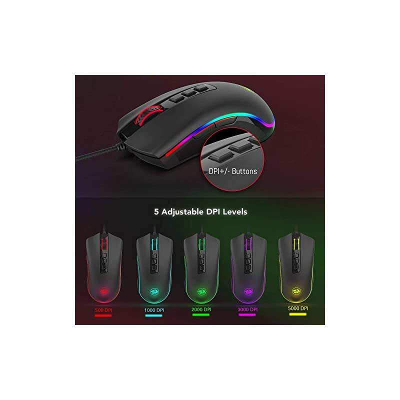 M711 Cobra Gaming Mouse with 168 Million RGB Color Backlit 10000 DPI Adjustable Comfortable Grip 7 Programmable Buttons White