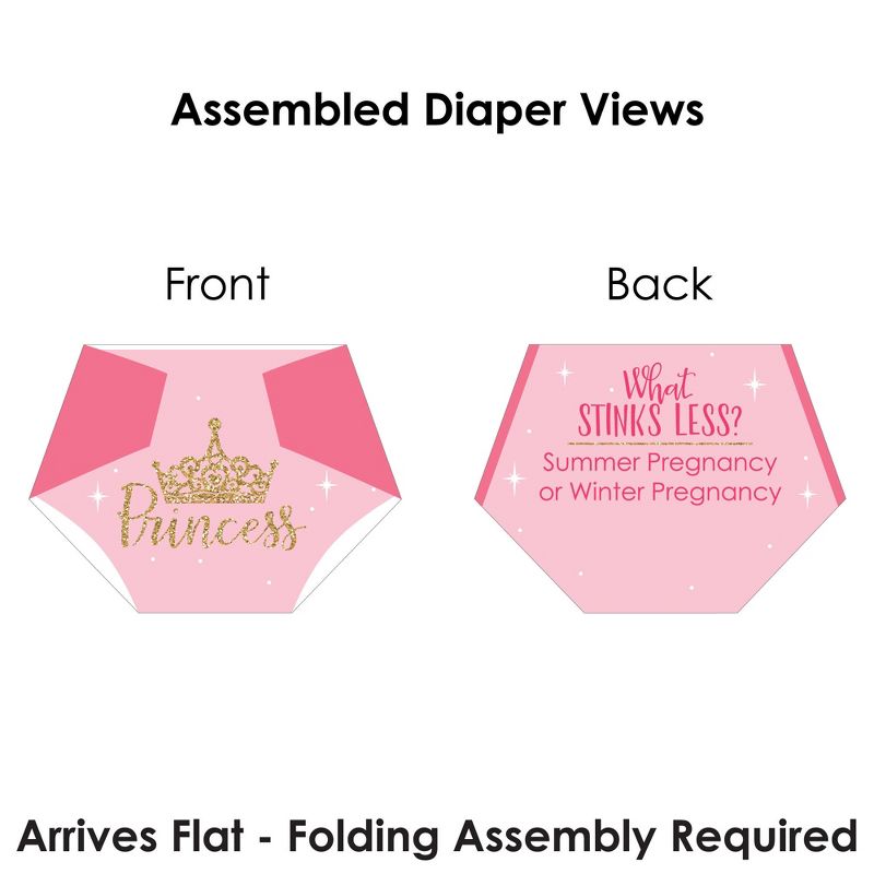 Big Dot of Happiness Little Princess Crown - Pink and Gold Princess Baby Shower Conversation Starter - 2-in-1 Dirty Diaper Game - Set of 24