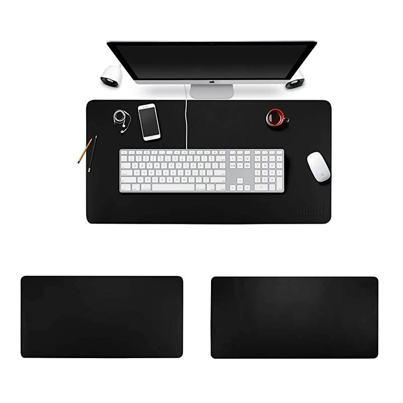 PU Leather Double Sided Desk Pad Computer Mat Desk Writing Mat for Office and Home,Ultra Thin 2mm - 31.5"x15.8" (Black)